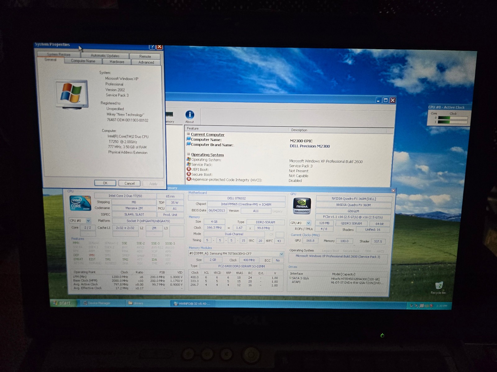 Dell Precision M2300: C2D T7250, 4GB RAM, WXGA+, WinXP Pro SP3, 320GB HDD