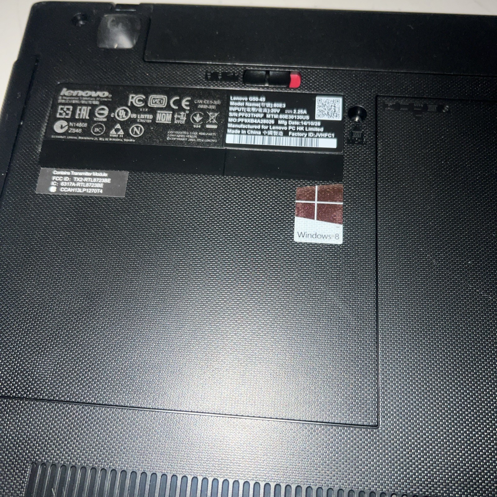 LENOVO G50 Laptop AMD A6 Windows 8 Bad Battery No charger