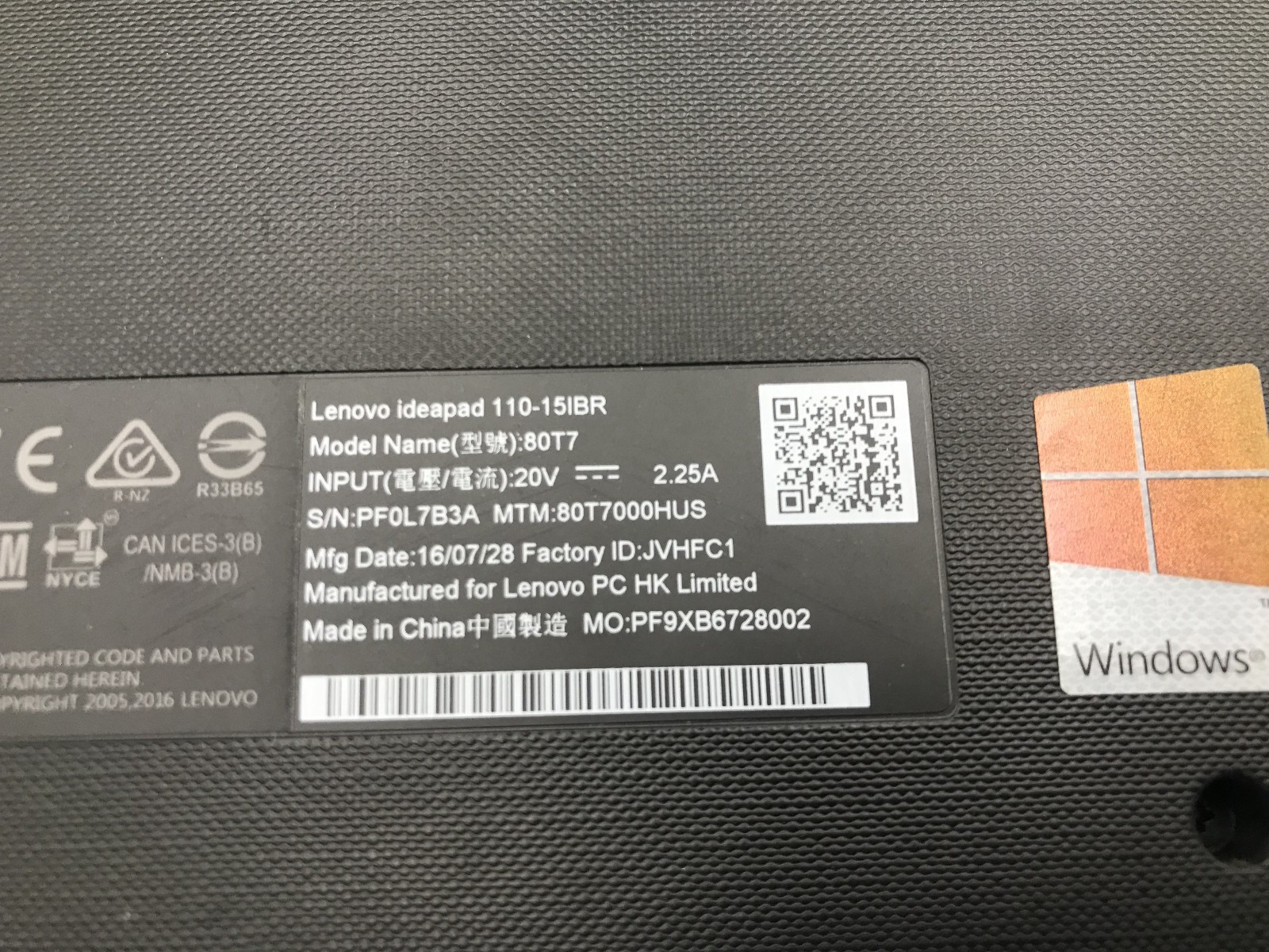 LENOVO IDEAPAD 110 15IBR -BOOTS TO BIOS- INTEL CELERON N3060 – 4GB RAM -READ- BB