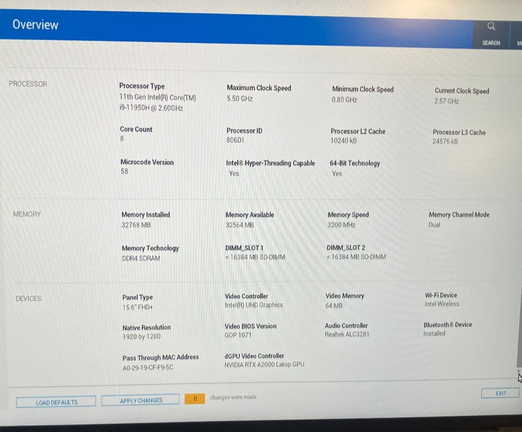Dell Precision 5560 NVIDIA RTX A2000 4GB 2.6GHz Intel Core i9-11950H 32GB 1TB