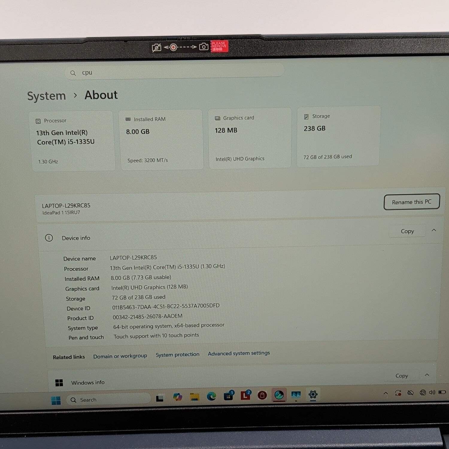 Lenovo IdeaPad 1 83B40008US 15.6″ i5-1335U 1.3GHz 8GB RAM 250GB SSD