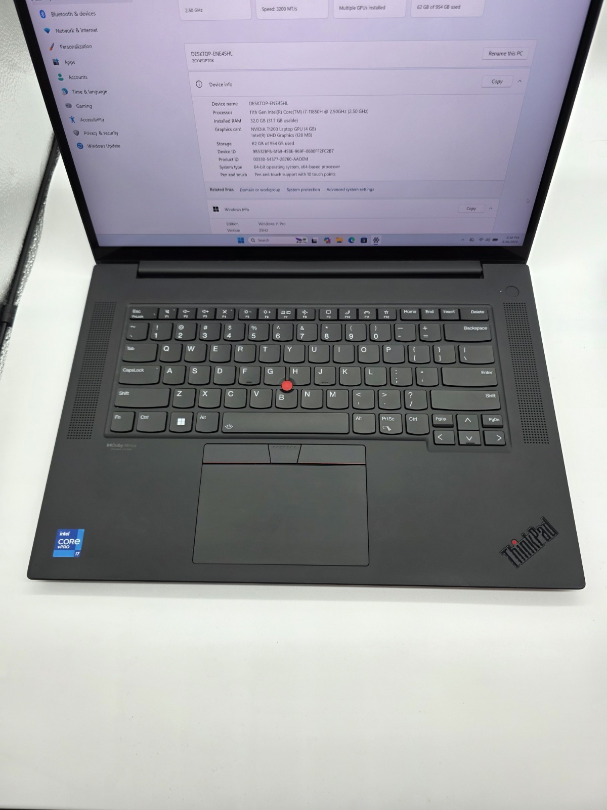 Thinkpad P1 Gen 4 i7-11850H 16″ WQUXGA 4K+ TOUCHSCREEN 32GB 1TB Nvidia T1200