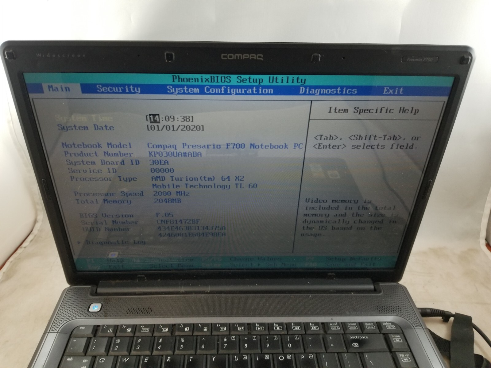 Compaq Presario F700 Laptop AMD Turion 64 x2 2GHz 2GB No HDD Nvidia GPU