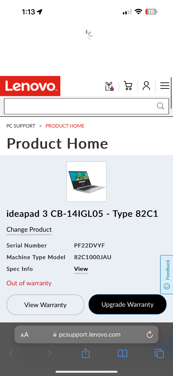 LENOVO IDEAPAD 3 CB-14IGL05 CHROMEBOOK 14″ 64GB EMMC 4GB RAM