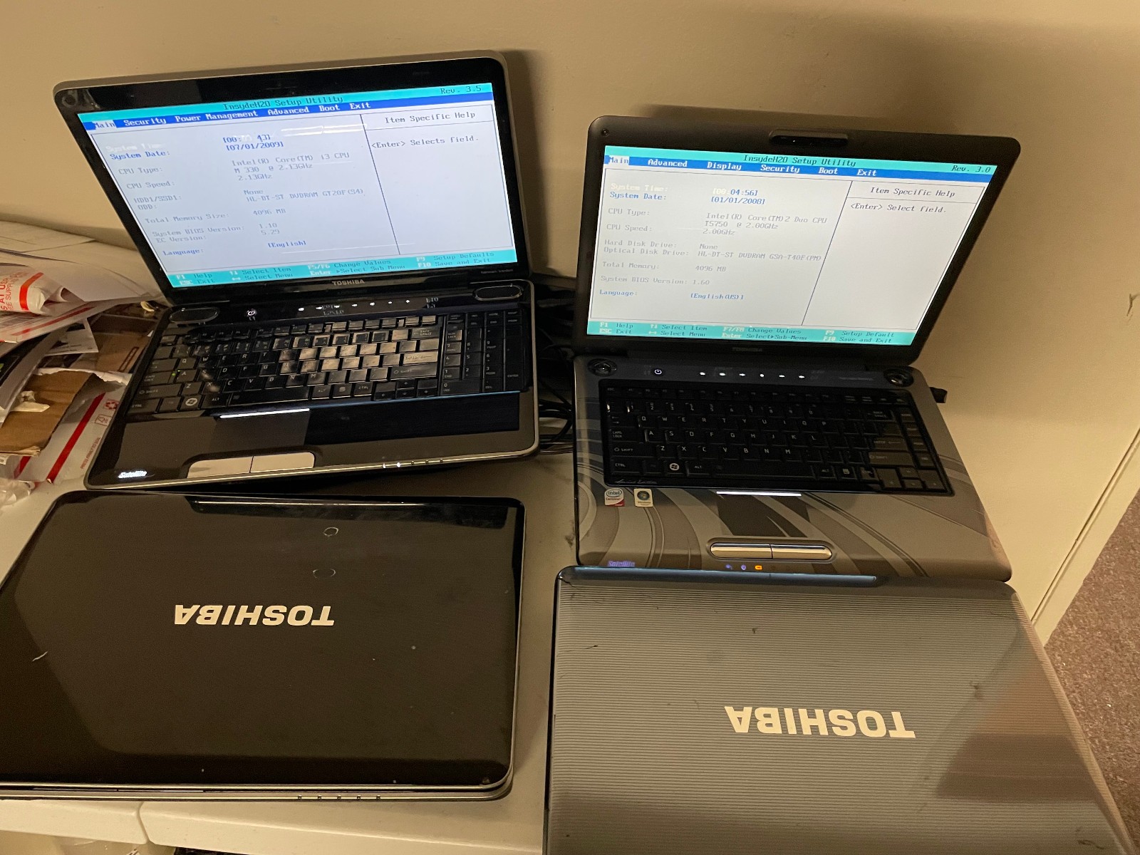 lot 4 Toshiba Satellite (2) A305, (2) A505 Laptops – Parts/Repair Wholesale