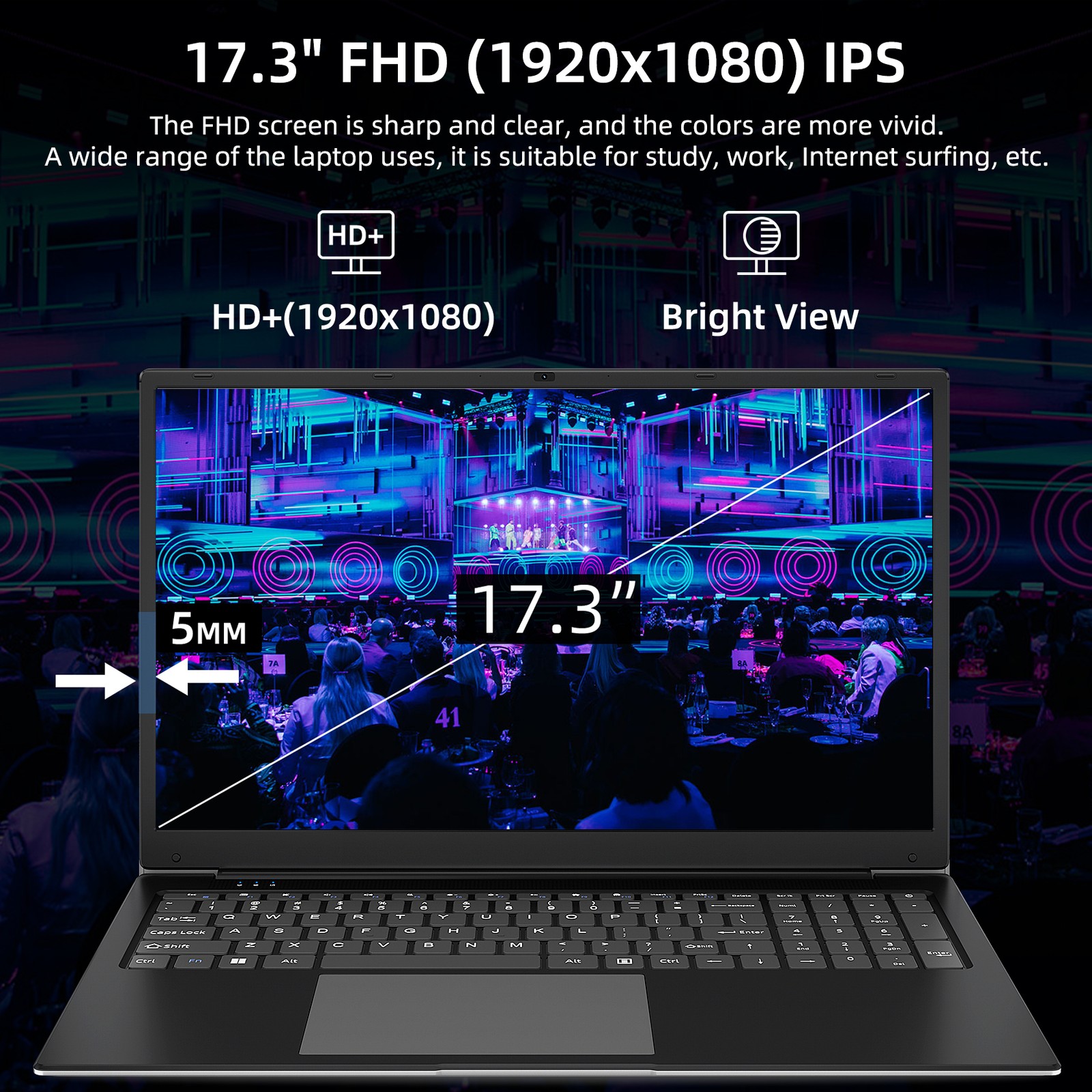 SGIN 17.3″ Laptop 8000mAh 8GB RAM 512GB SSD Notebook 1920×1280 IPS Full HD