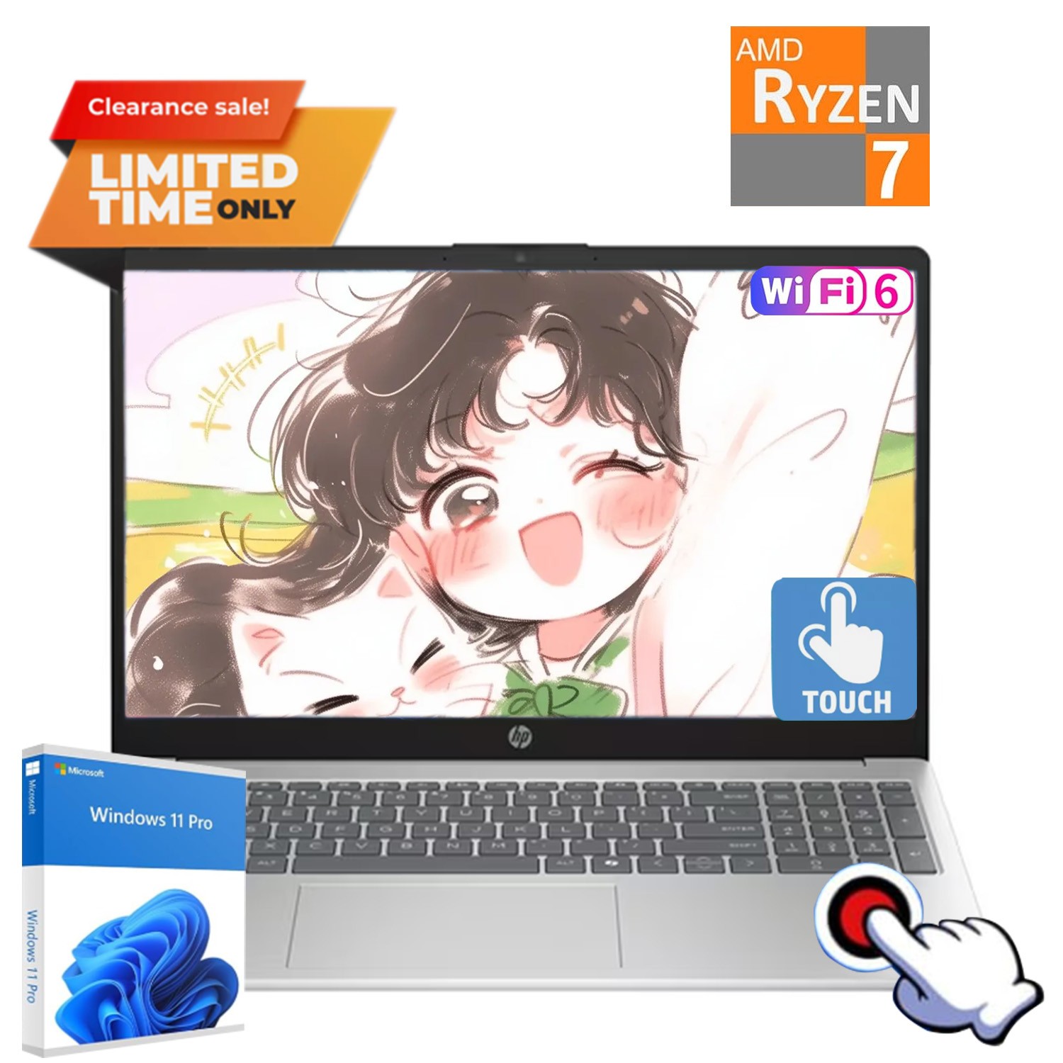 HP 15.6″touch laptop,AMD Ryzen 7 7730U UpTo 64GB RAM 2TB SSD+Win11pro US