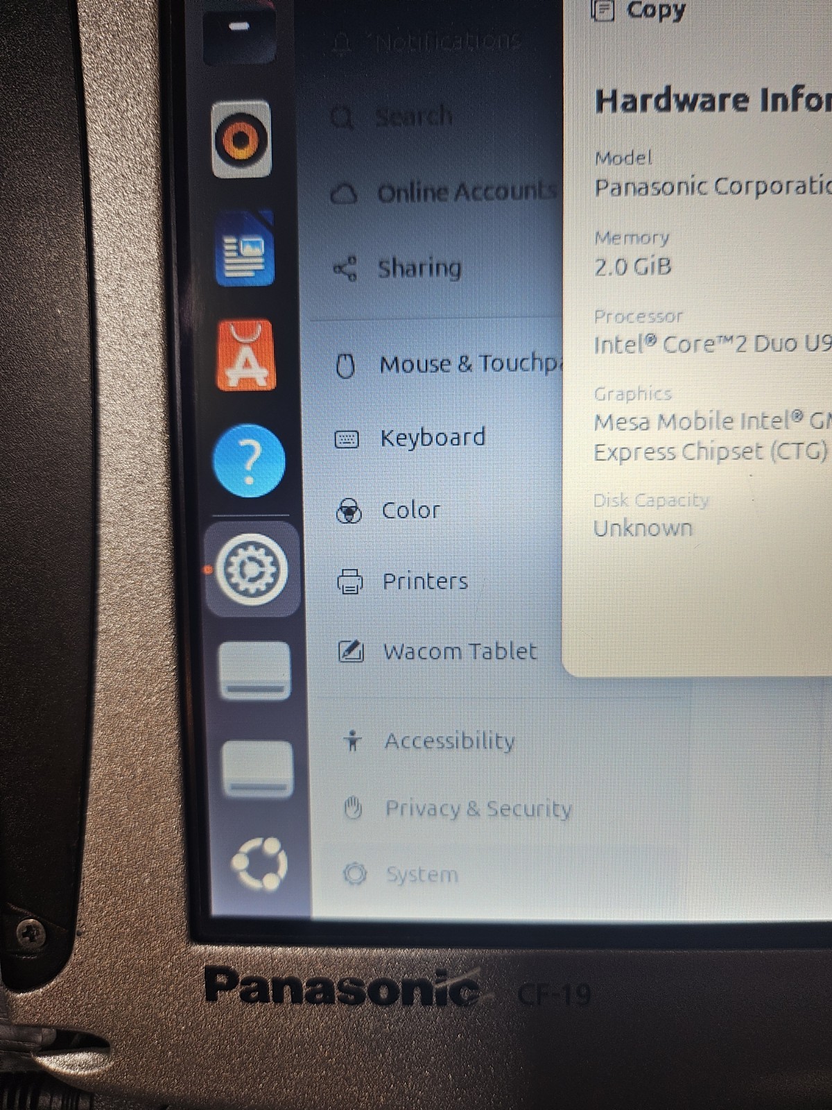 Panasonic Toughbook CF-19, Core 2 duo 2GB RAM, no HDD w screen protector