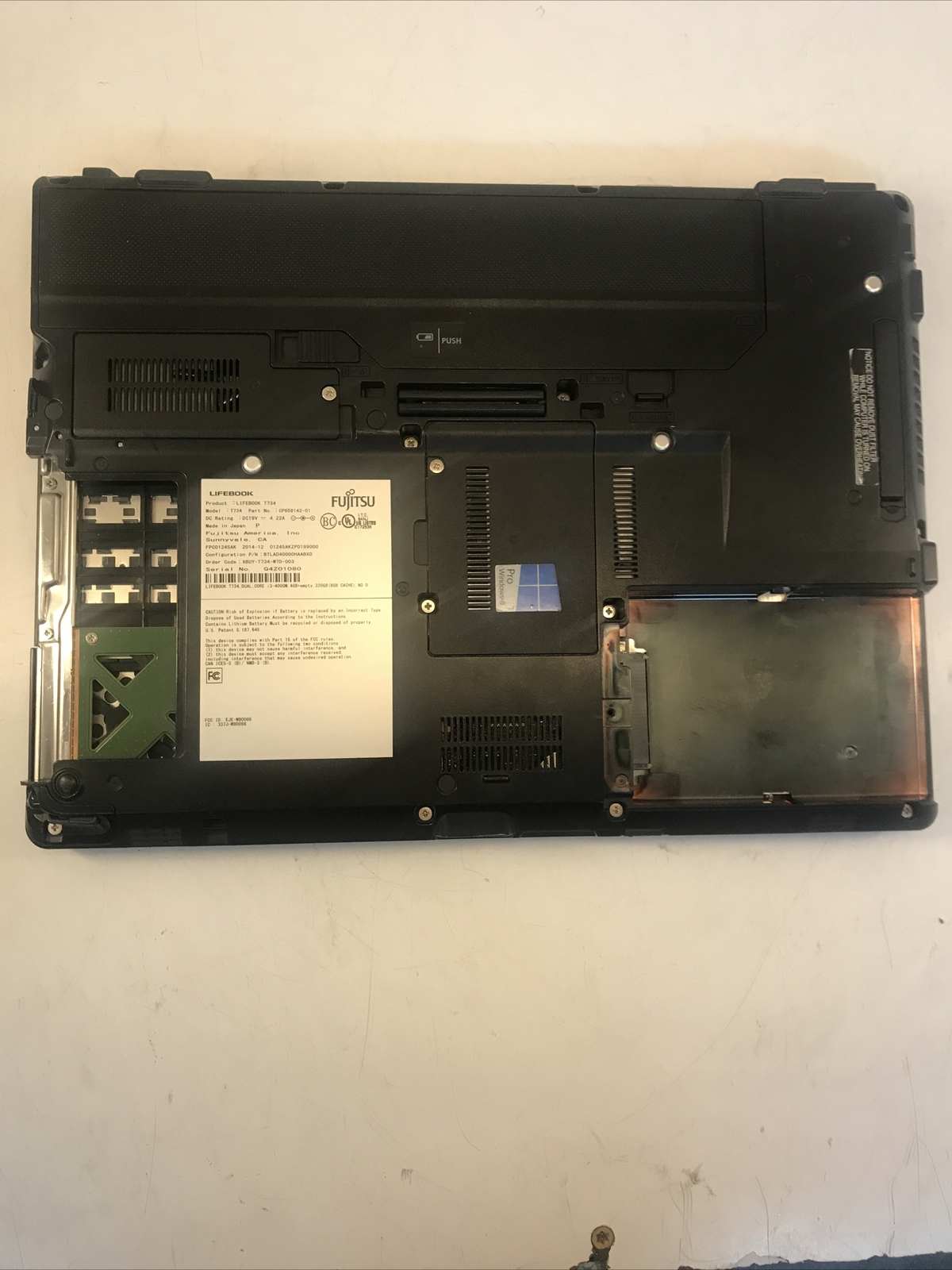 Fujitsu Lifebook T734 Intel i3-4000M CPU 2.40GHz 8 GB RAM NO HDD Boot to BIOS.