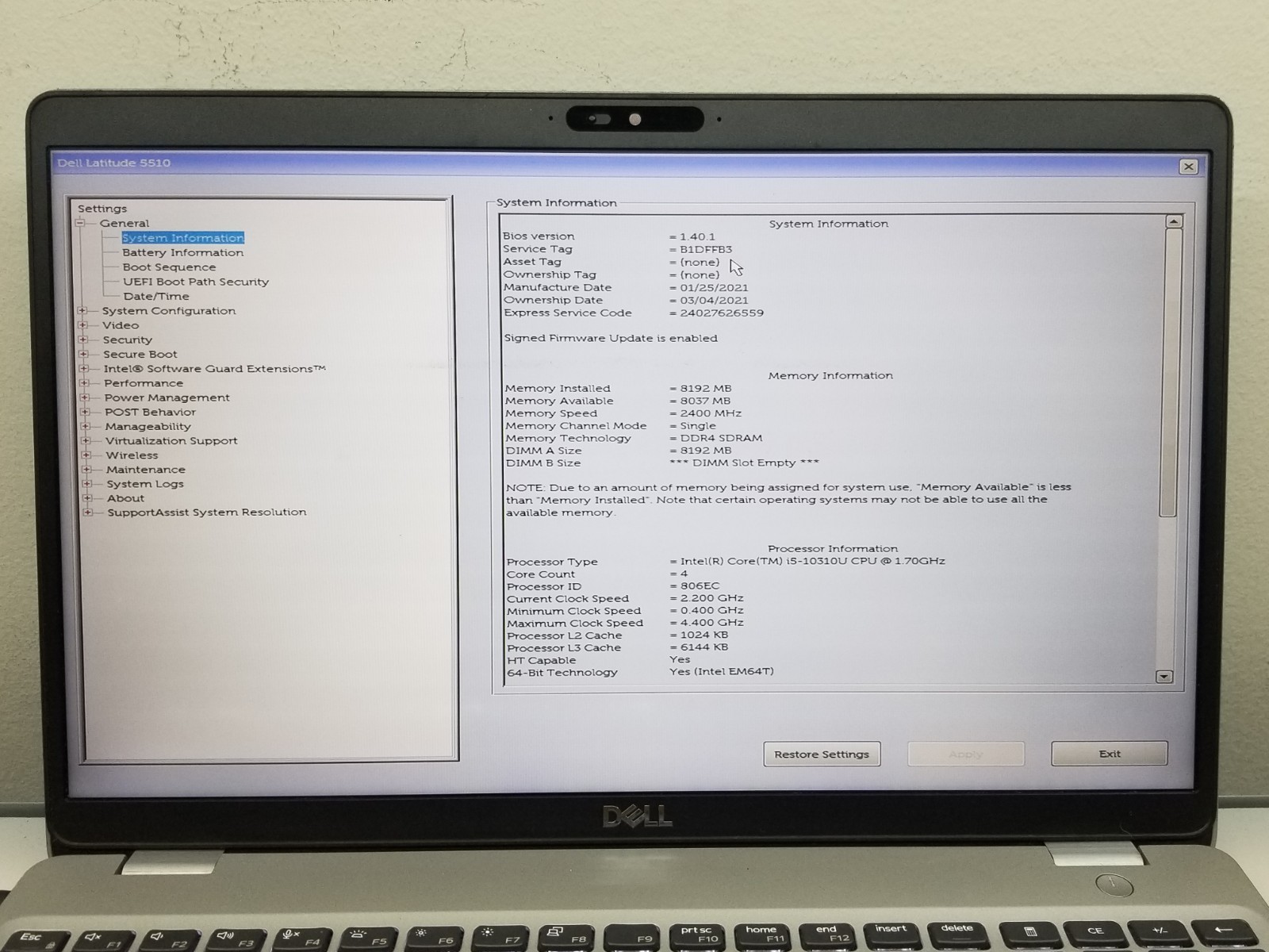 AS-IS Dell Latitude 5510 15.6″ FHD i5-10310U 1.7GHz 8GB RAM 256GB SSD W11P NO AC