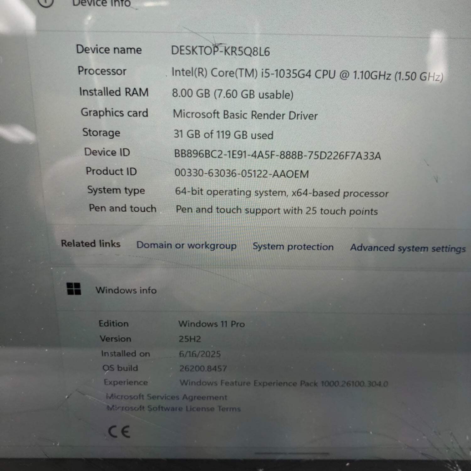 Microsoft Surface Pro 7 1866 13″ i5-1035G4 1.5GHz 8GB RAM 128GB SSD TABLET ONLY