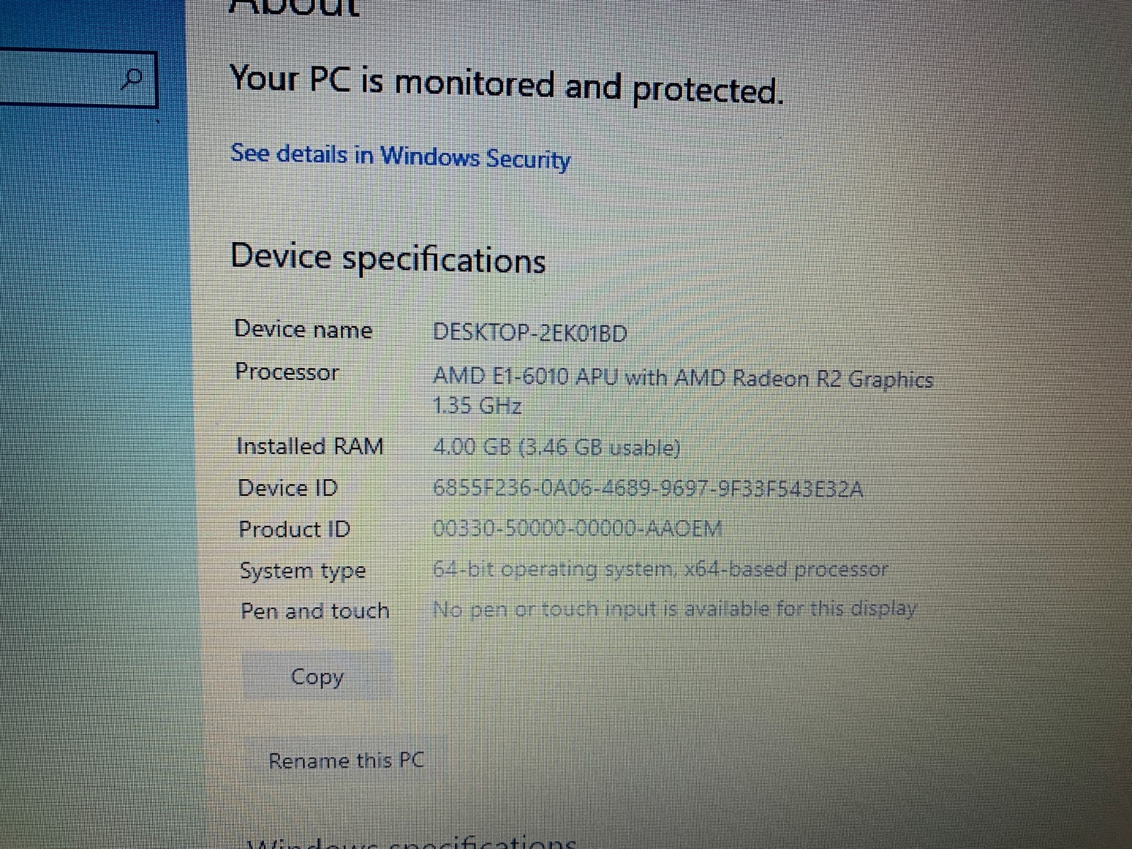 Lenovo B50-45 Laptop AMD E1-6010 1.35GHz 4GB RAM 320GB HDD, Bad Battery