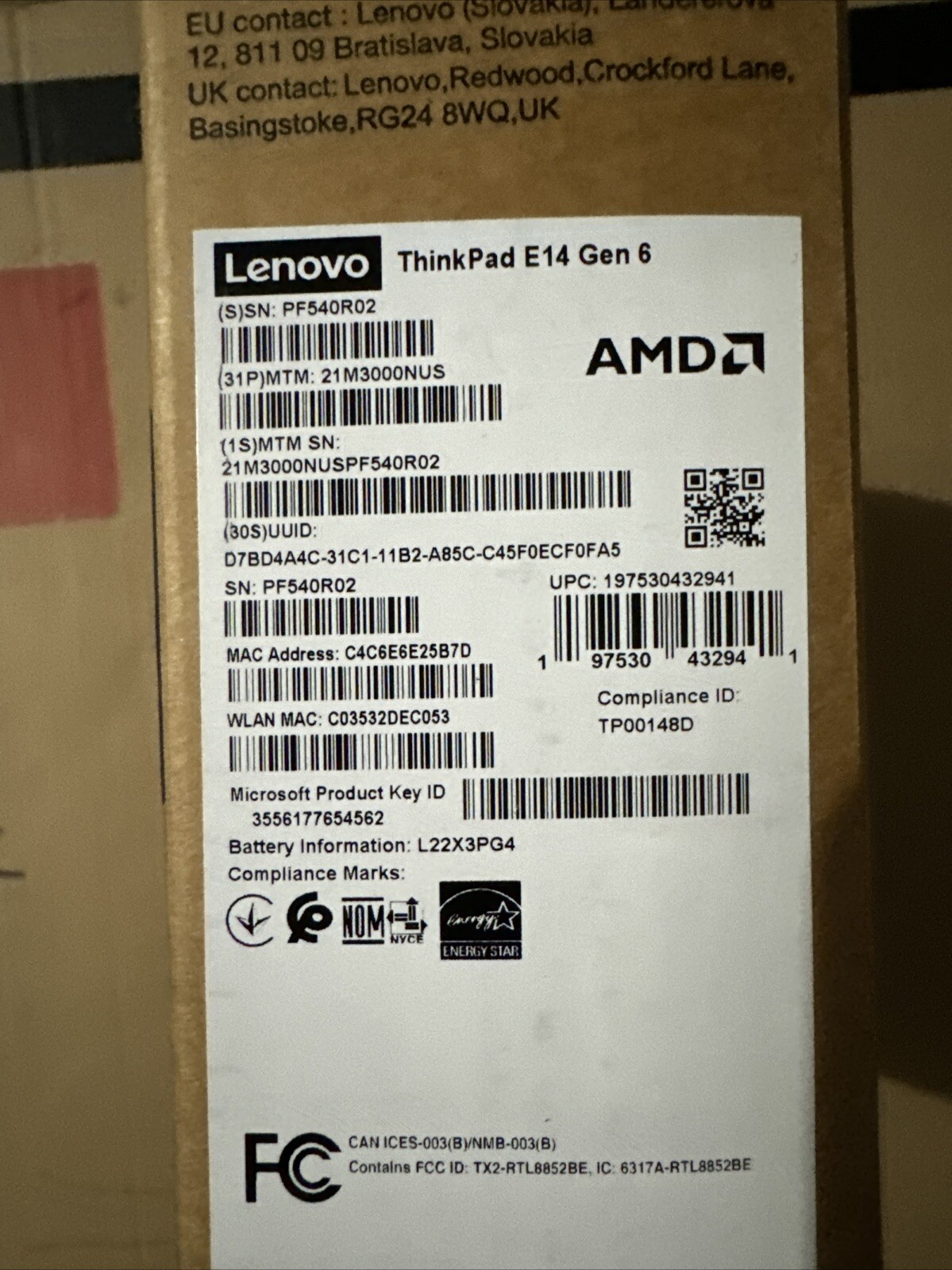 Lenovo ThinkPad E14 Gen 6 14 Notebook AMD Ryzen 5 7535U 16GB RAM 256GBSSD Black