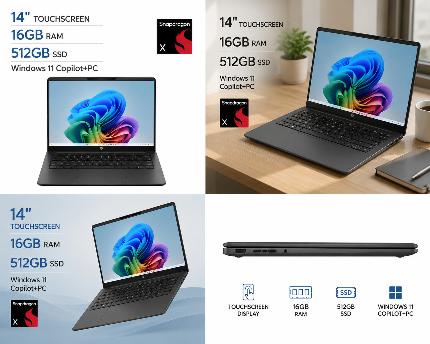 HP OmniBook 3 14″ Touchscreen Laptop – Qualcomm Snapdragon X (8 core) – Copilot+