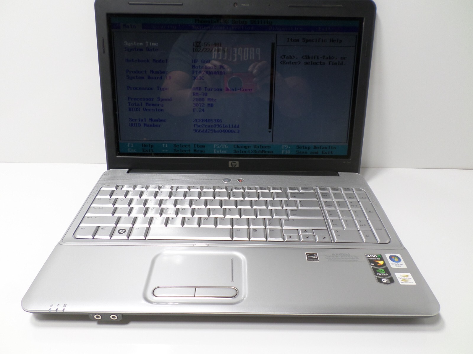 HP G60 16″ Laptop AMD Turion Dual Core RM70 @2.0Ghz, 3GB, 320GB
