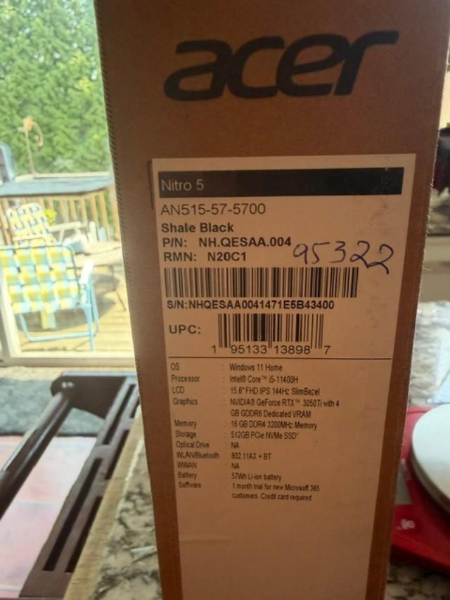 OPEN BOX Acer Nitro 5 15.6” (512GB SSD, Intel Core i5-10300H, 8GB RAM, WIN 11