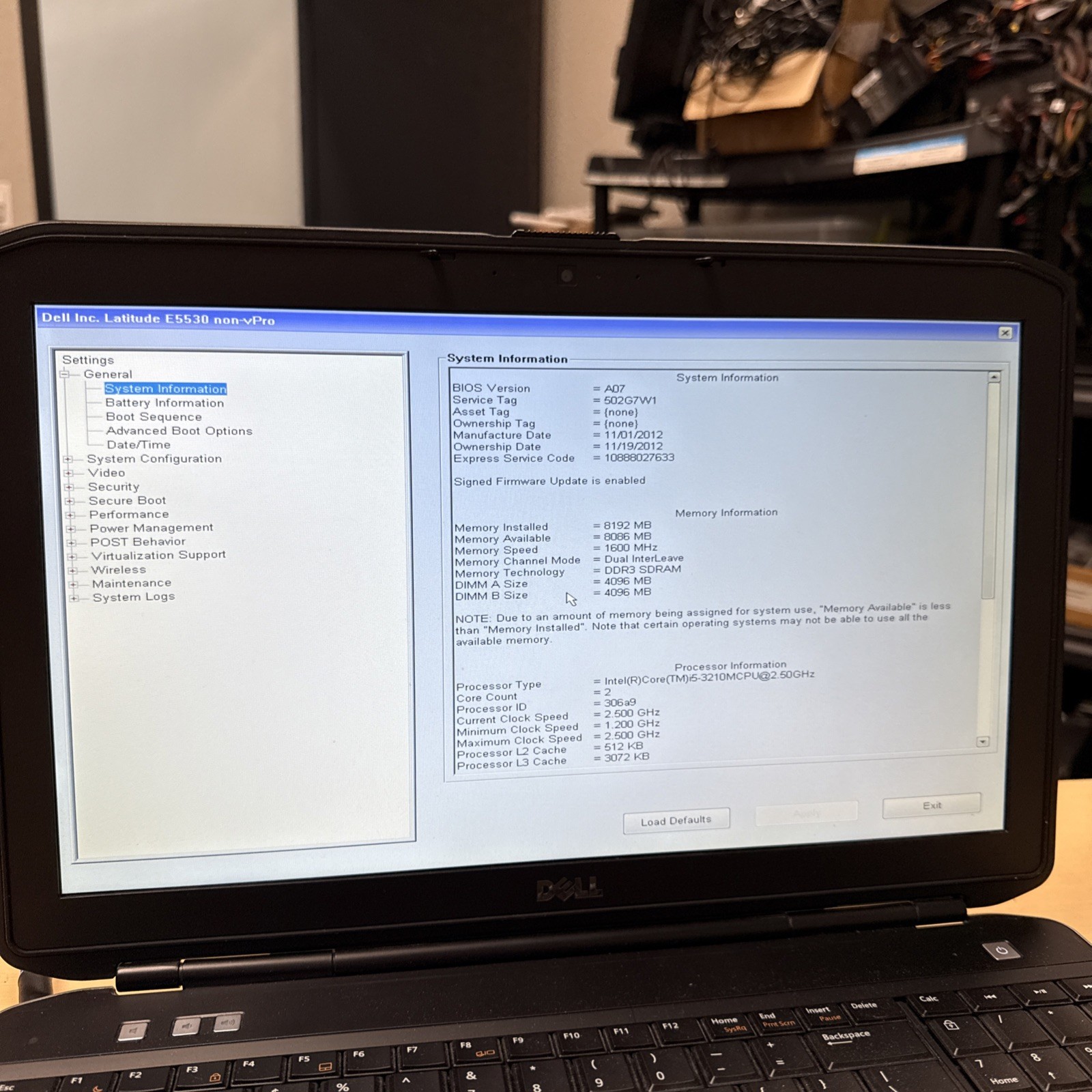 Dell Latitude E5530 Intel i5-3210 2.50GHz 8GB RAM RAM No HDD
