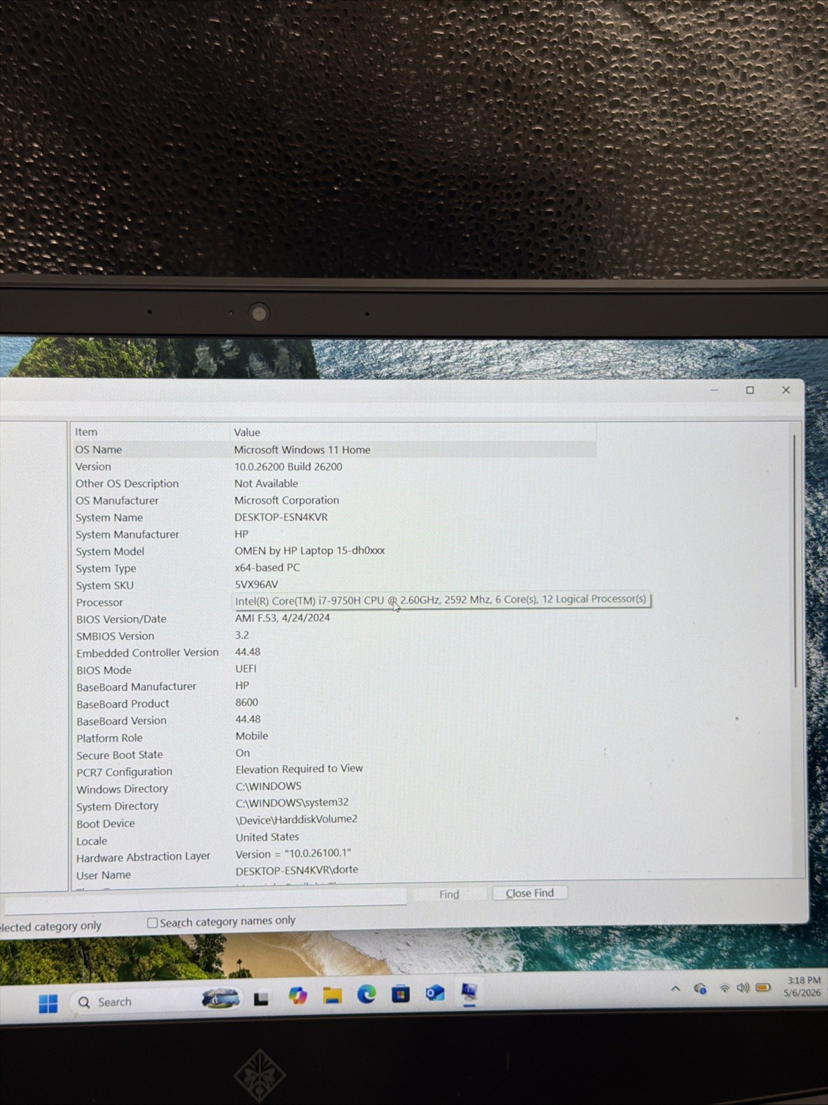 USED HP OMEN 15.6″ FHD (I7-9750H @2.60GHz, 512GB SSD, 32GB RAM, GTX 1660 Ti)