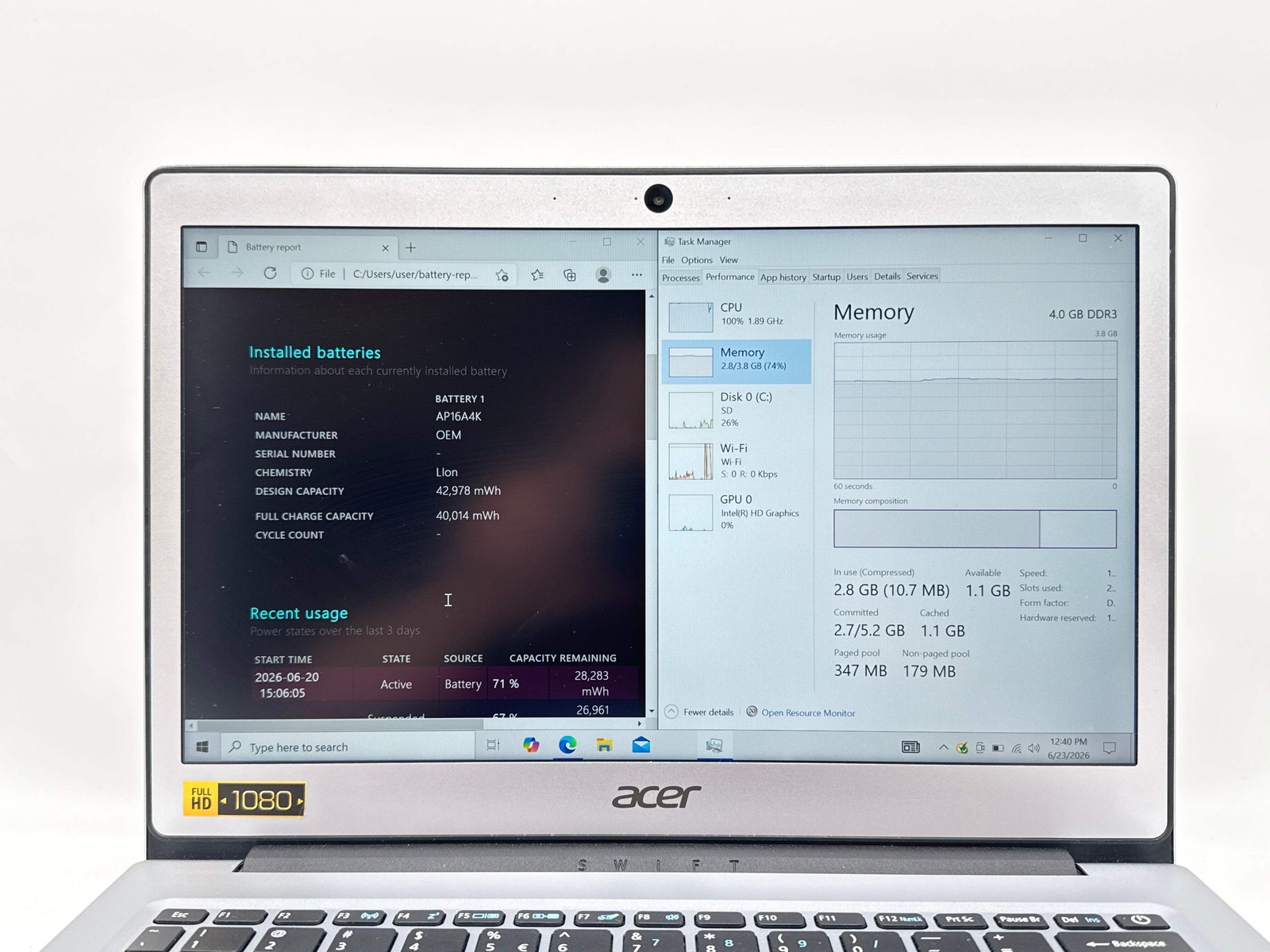 Acer Swift 1 SF113-31 13.3″ Intel Pentium N4200 4GB 64GB eMMC Used