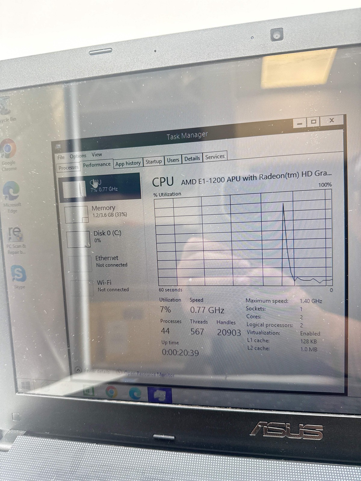 ASUS Laptop AMD E1-1200 1.40 GHz 4 GB RAM 320 GB HDD Bad Battery
