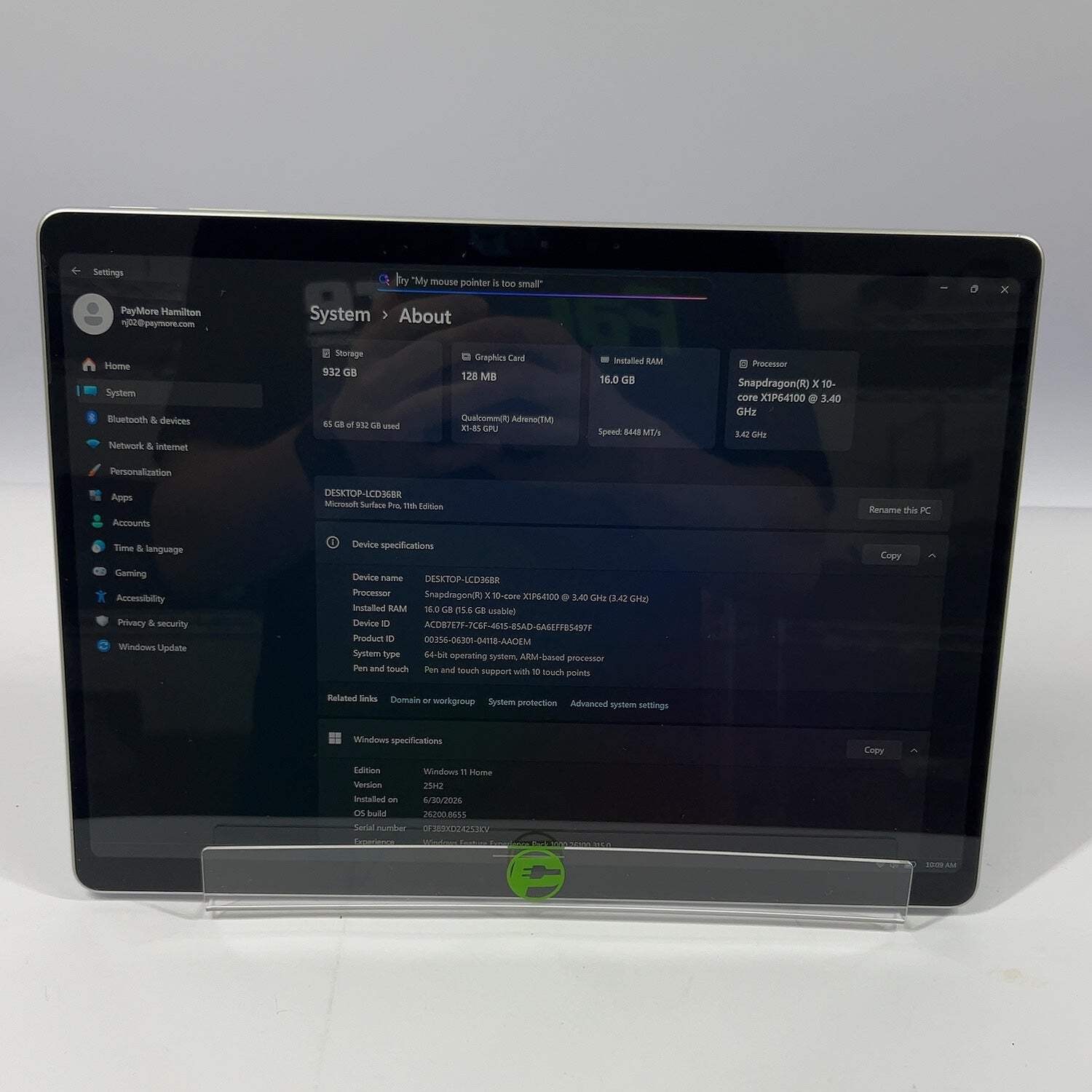Microsoft Surface Pro 11 2076 13″ Snapdragon X Plus 3.4GHz 16GB RAM 1TB SSD