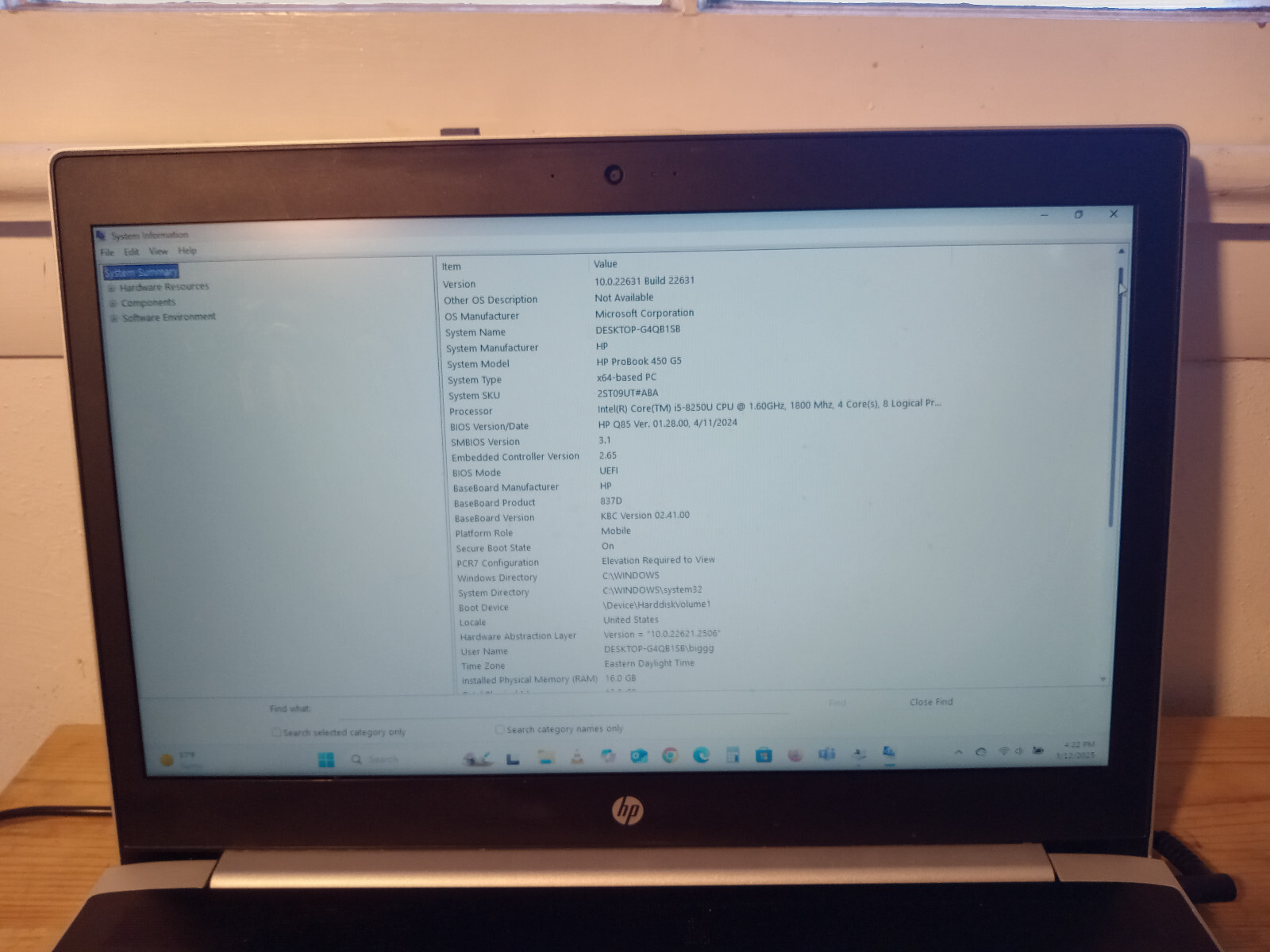 HP Probook 450 G5 i5 8250U 1.6 GHz, 16 GB RAM, 256 GB SSD, Win. 11 Pro.