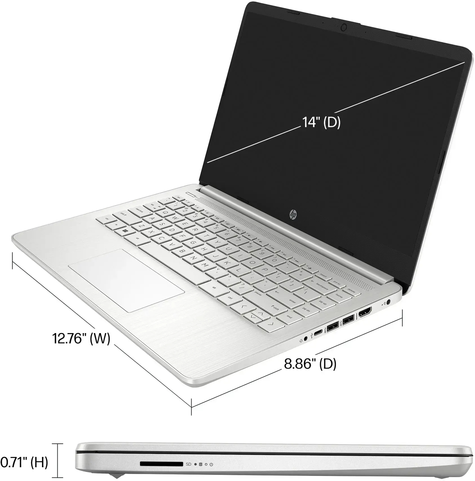 New HP Laptop 14″ HD Intel Celeron N4120 4GB 128GB eMMC Cam Office 365 Silver
