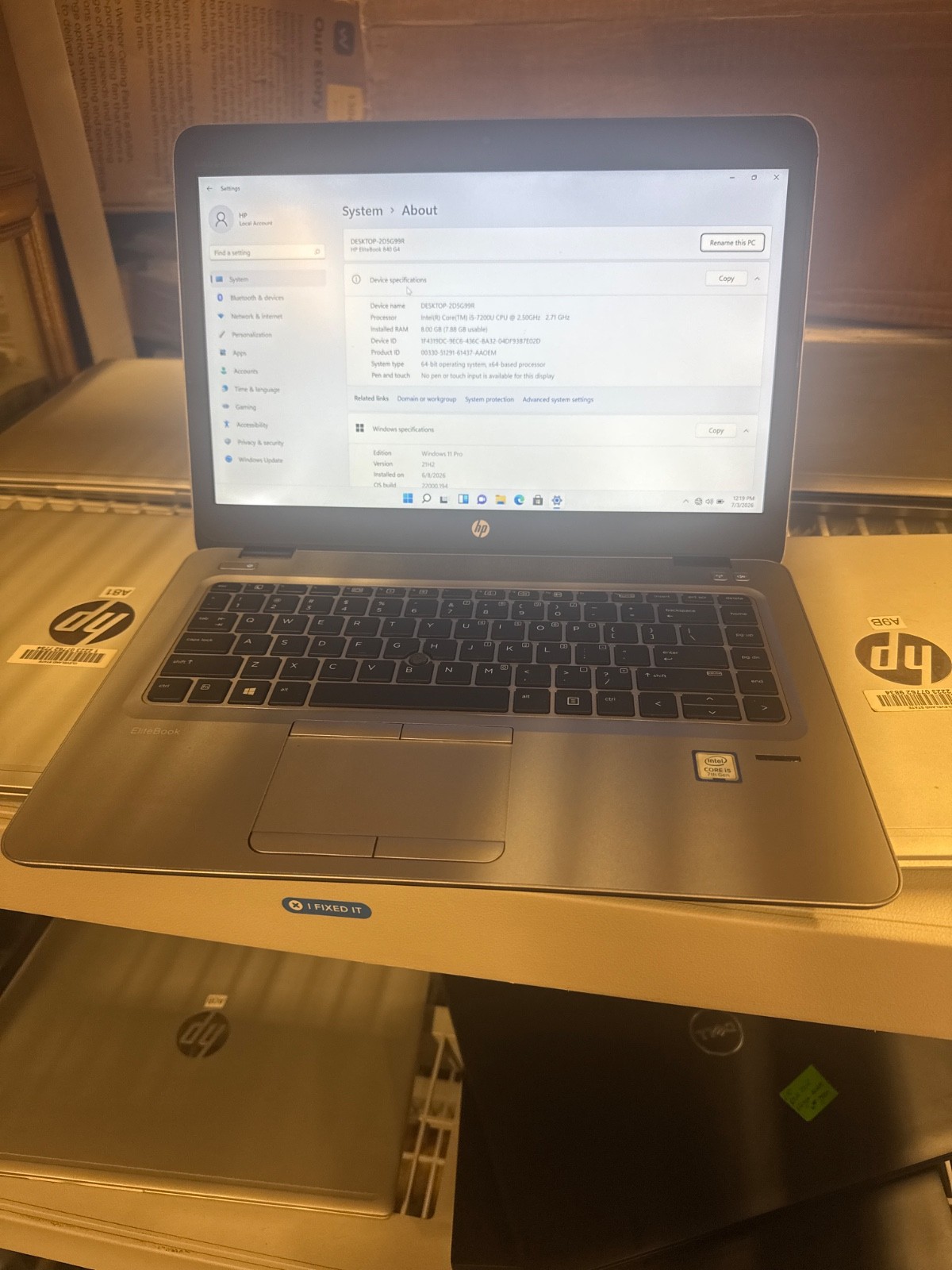 HP EliteBook 840 G4 8GB RAM, i5-7200U, 2.50GHz, 128GB SSD Windows 11 (AS IS)