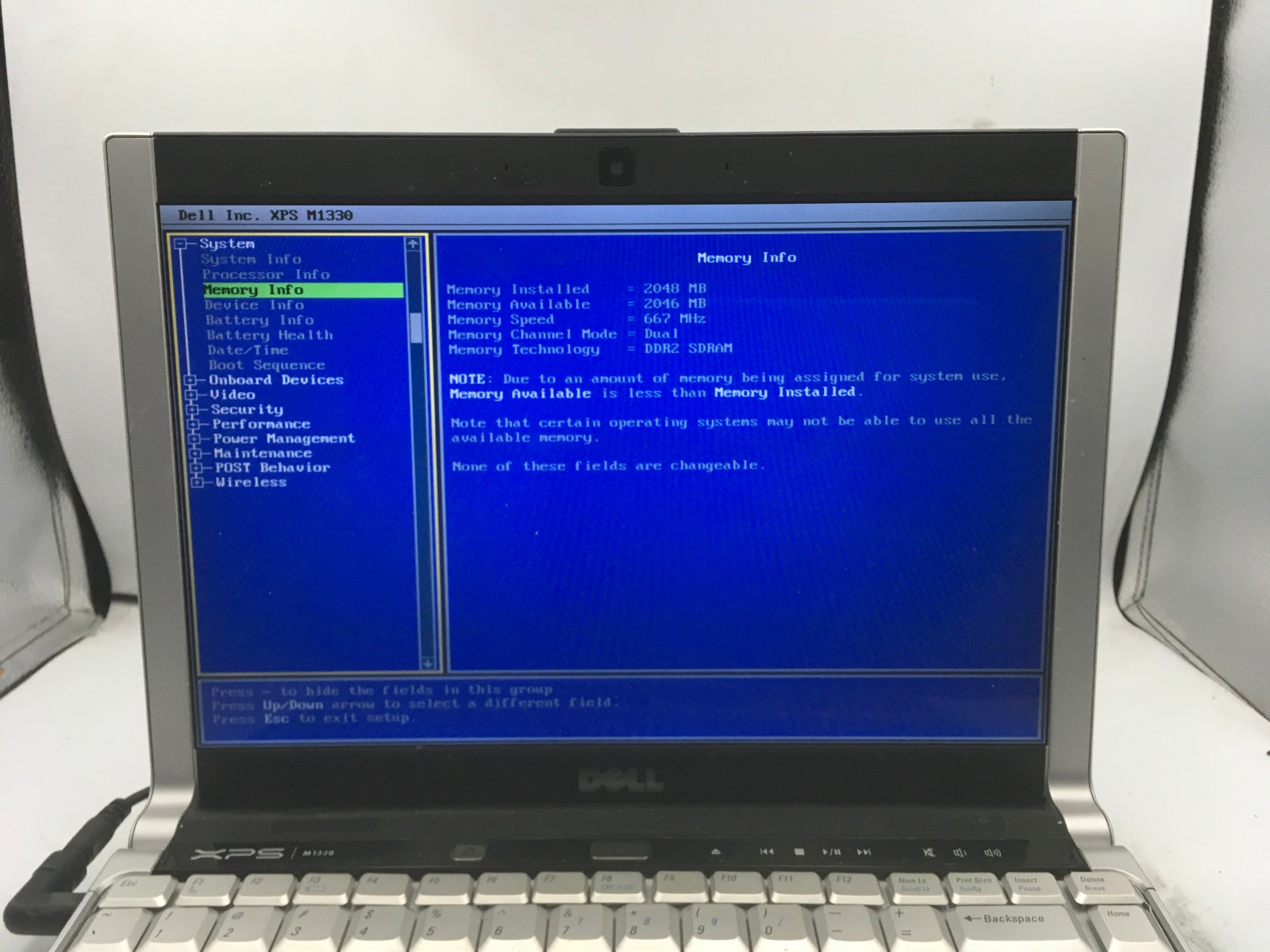 DELL XPS M1330 – BOOTS TO BIOS – INTEL CORE 2 DUO – 2GB RAM – NO OS – READ – BB