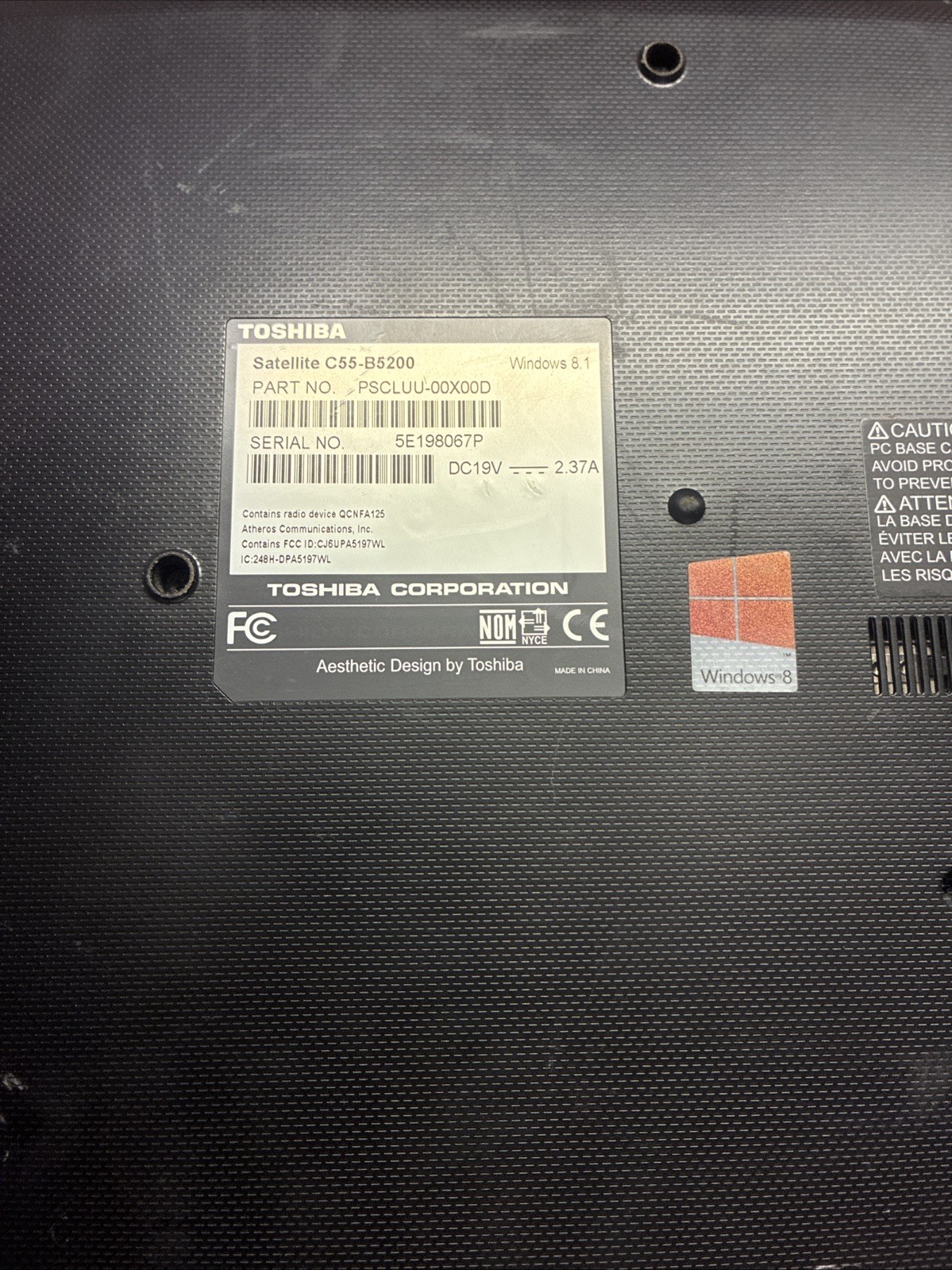 Toshiba Satellite C55-B200 15.6” Laptop AMD E1 For Parts Repair Untested