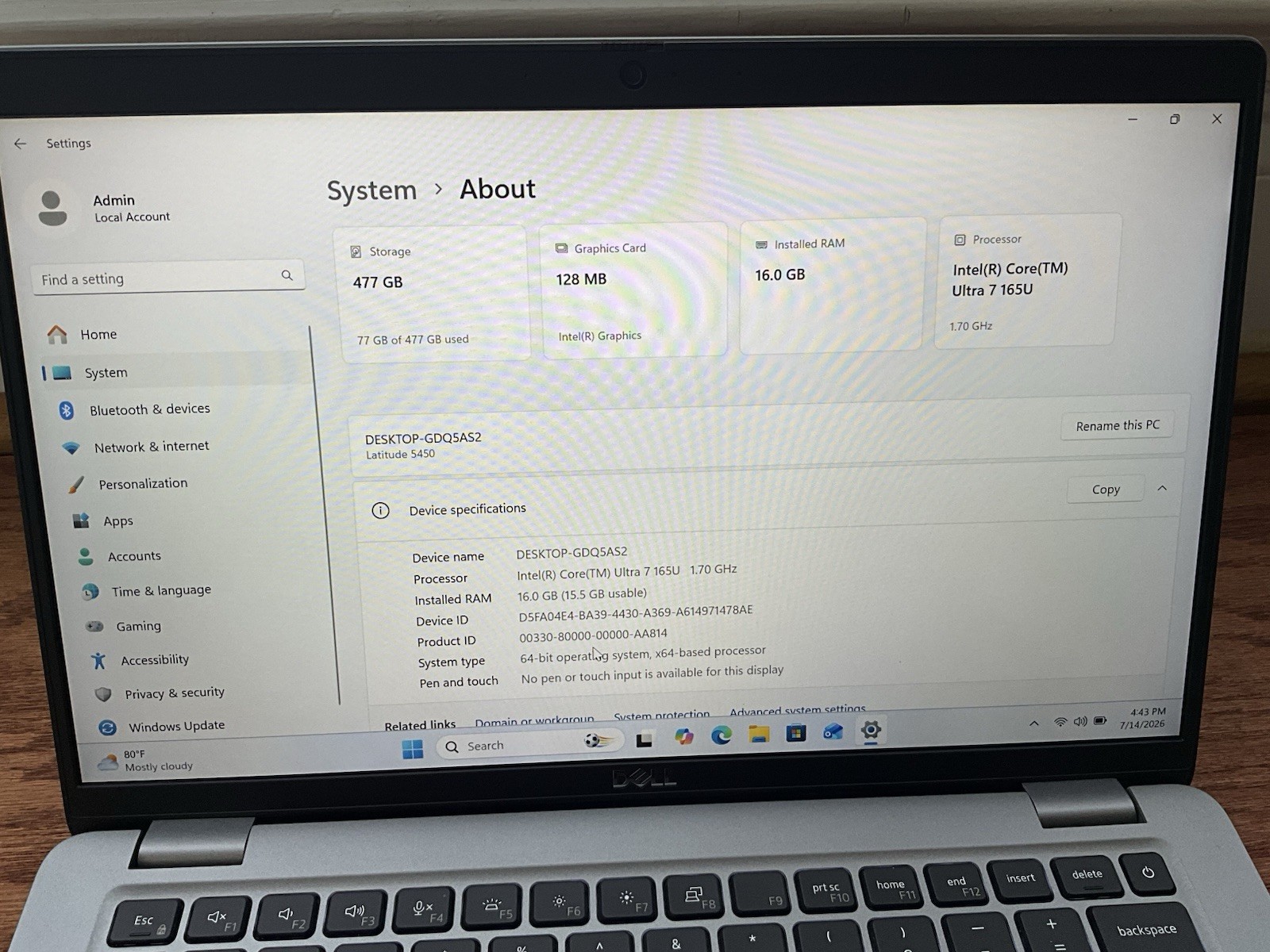 Dell Latitude 5450 14″ Laptop Ultra 7 165U 1.70GHz 16GB RAM 512GB SSD Win 11 Pro