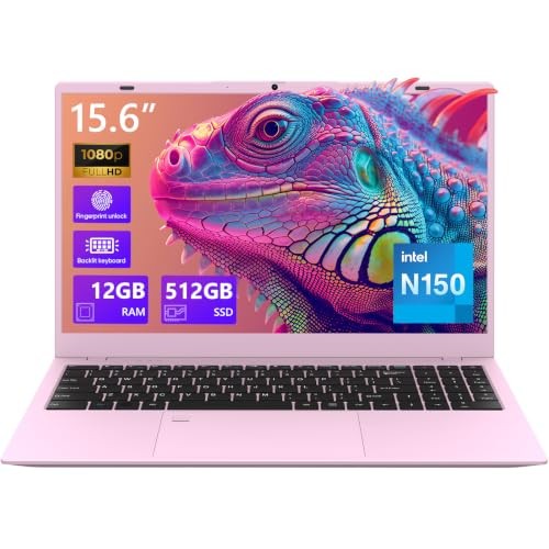 Pink Laptop,15.6 Inch Laptop Computer,12GB RAM 512GB SSD,4-Cores N150