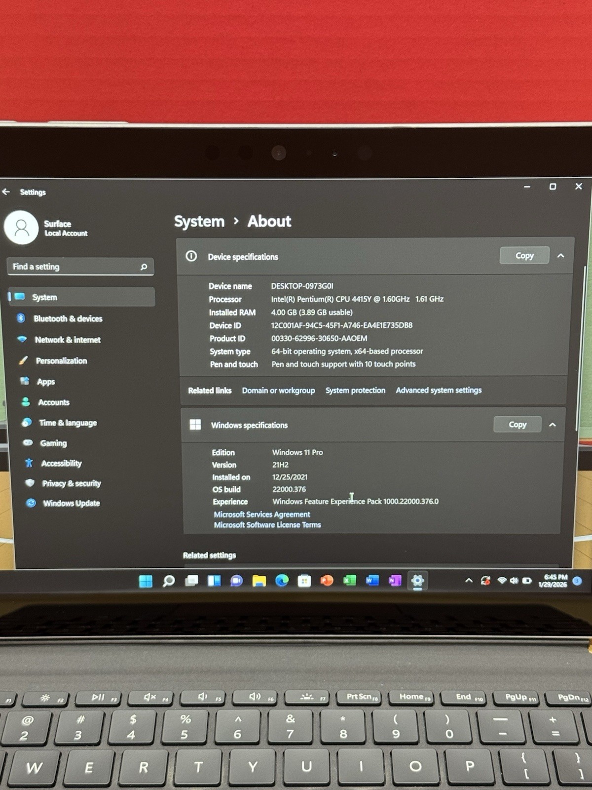 Surface Go 1824 4415Y 1.6GHz 4GB RAM 64GB SSD