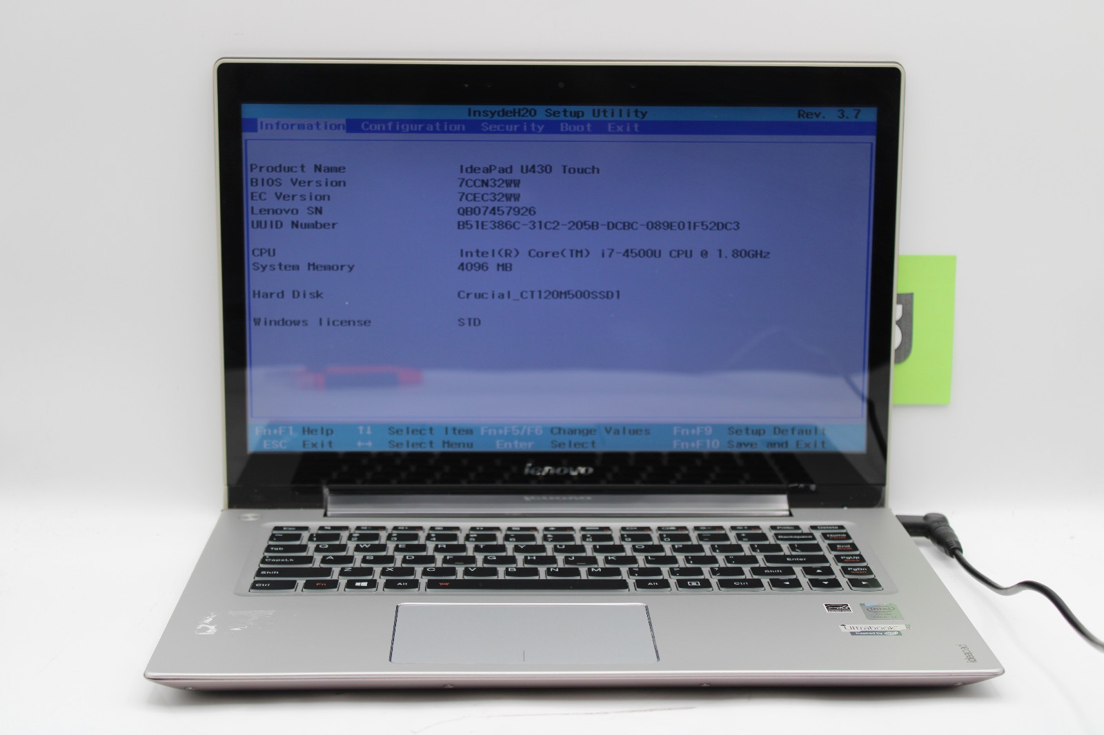 Lenovo IdeaPad U430 Touch i7-4500U @ 1.8 GHz 4GB RAM 120GB SSD No OS