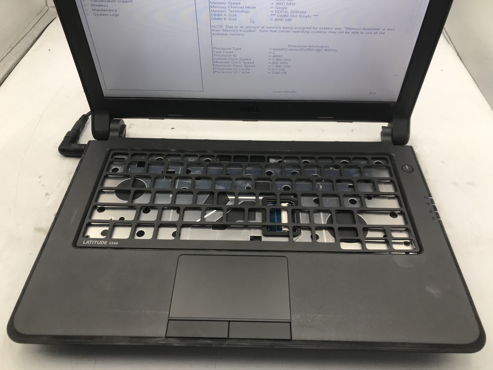 DELL LATITUDE 3340 -BOOTS TO BIOS- INTEL CELERON 2957U – NO RAM – READ DESC – BB