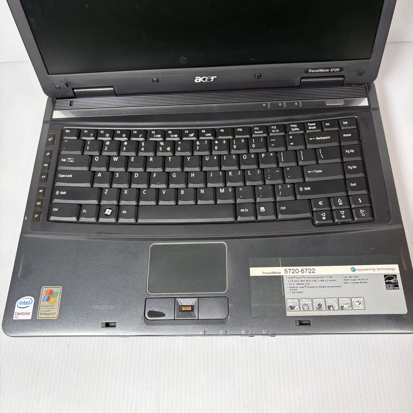 AS IS Acer TravelMate 5720-6722 15.4″ Laptop Intel Core 2 Duo 120GB HDD Win XP