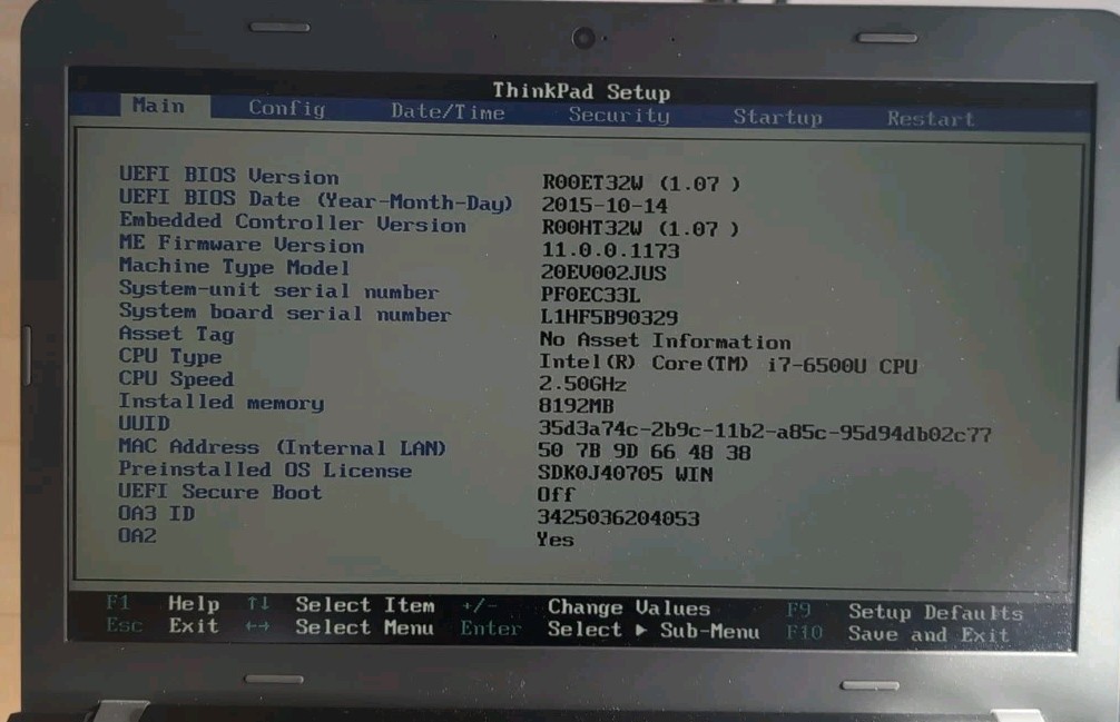 Lenovo ThinkPad E560 i7-6500U 2.50GHz 8GB RAM No OS W/ Power Cord