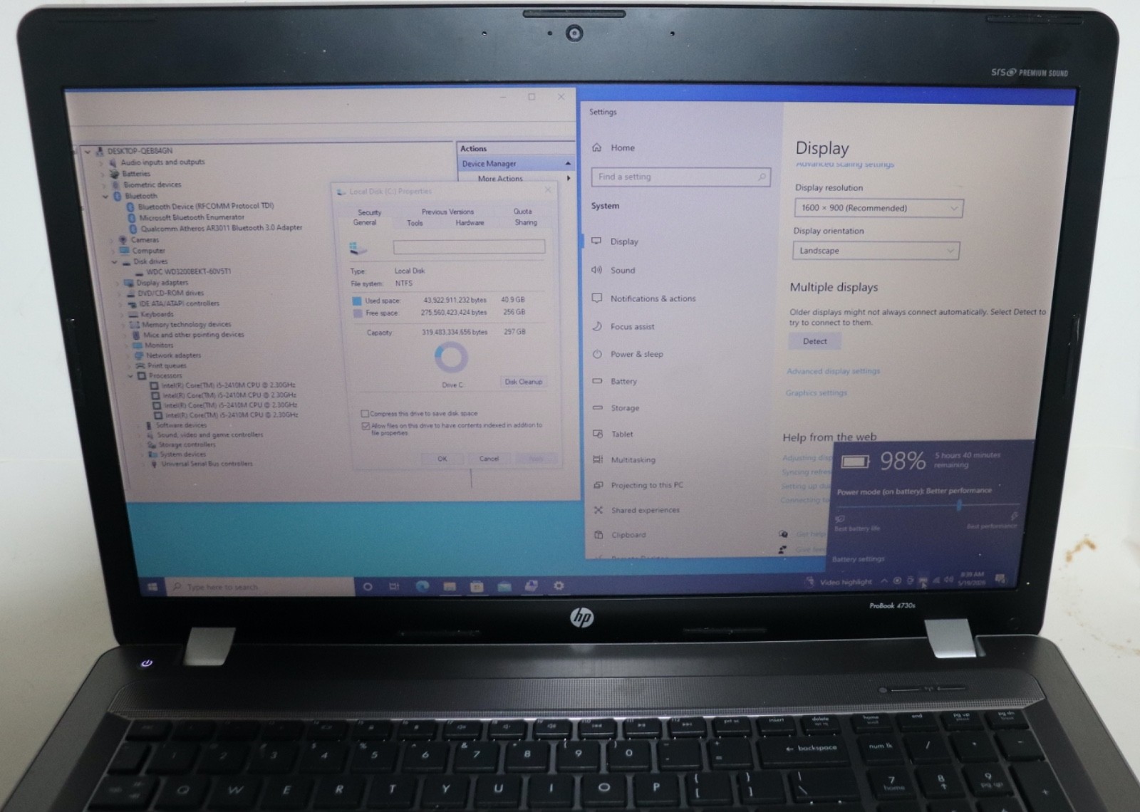 HP ProBook 4730s |Intel core i5@2.30 GHz|8GB RAM |320G HDD|WIN 10 Prof|Webcam