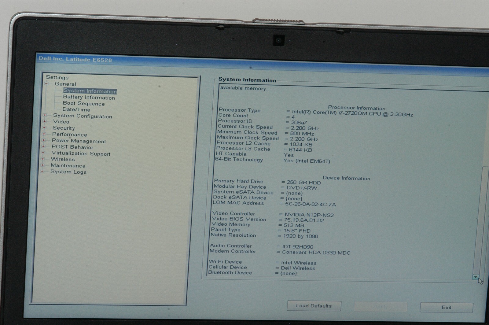 Dell Latitude E6520 Core i7-2760QM 2.40GHz 4GB 250GB HDD