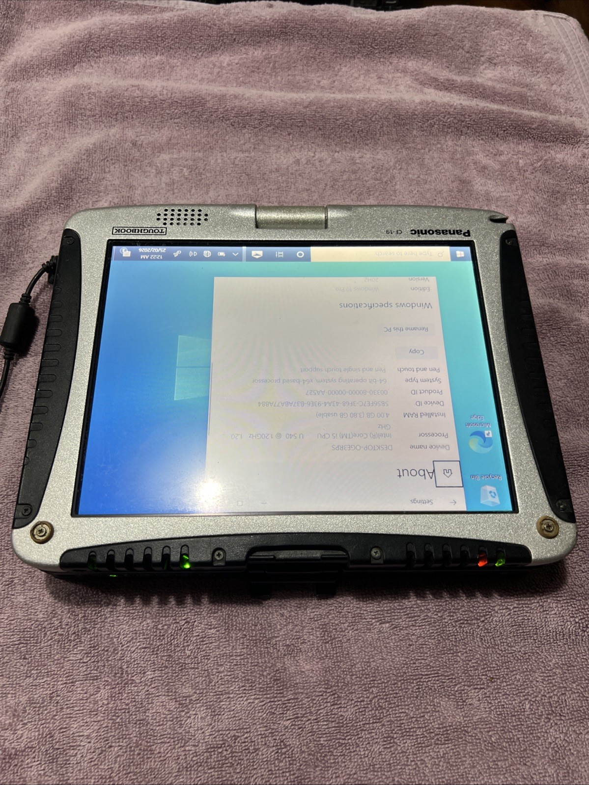 Panasonic Toughbook CF-19 Laptop Intel Core i5 Windows 10 Pro 4GB Ram 150GB HD
