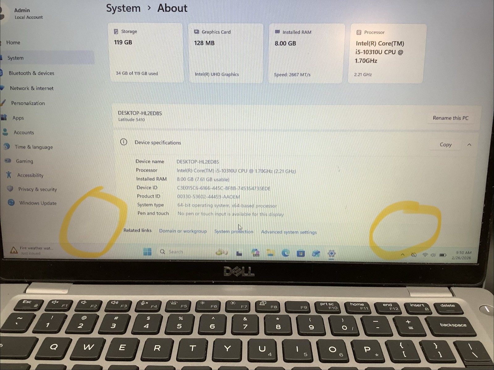 Dell Latitude 5410 14″ i5-10310U @ 1.70 GHz 8GB RAM 128GB SSD Windows 11 Read