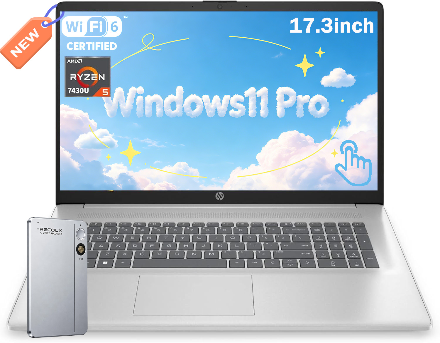 HP 17.3″ FHD Laptop, AMD Ryzen 5 7430U, Up to 64GB RAM 2TB SSD, Win11 Pro