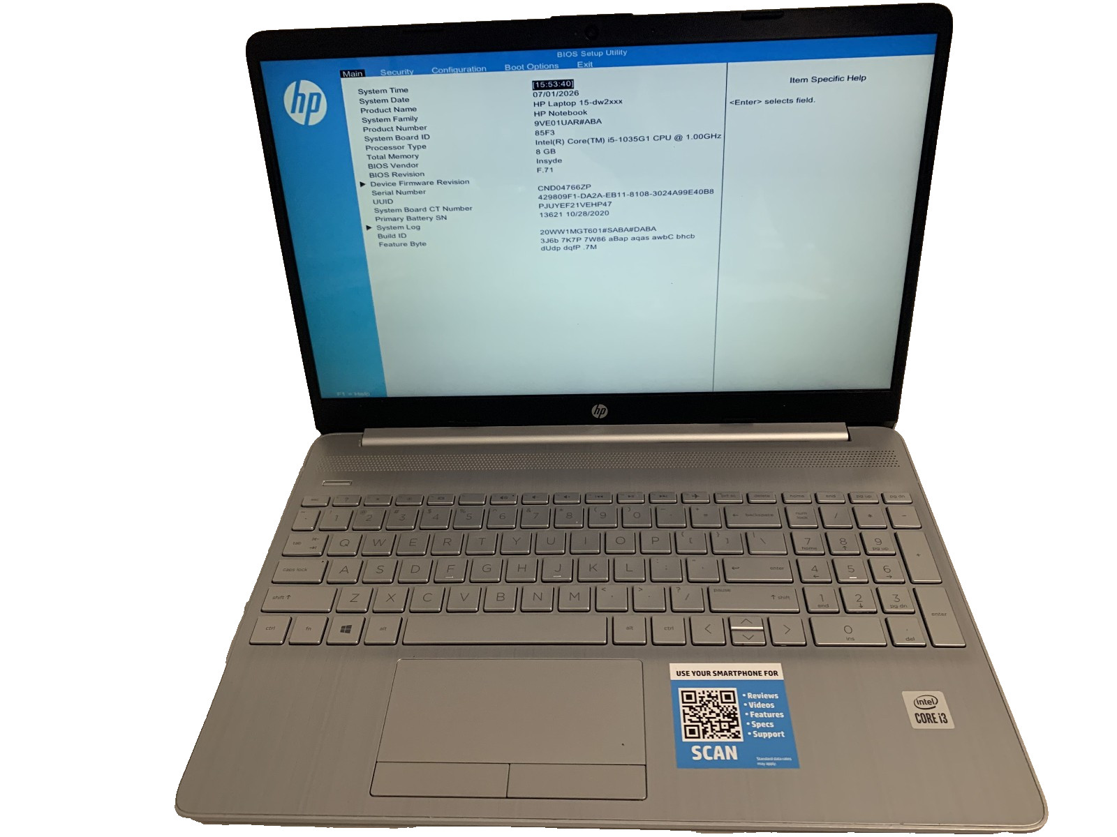 HP 15-dw1024wm 15.6″ Laptop 8GB Ram No SSD/OS – Read