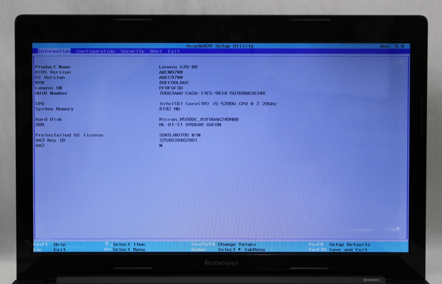 Lenovo G70 i5-5200U@2.2GHz 8GB DDR3 240GB SATA SSD NO OS *USED/TESTED*