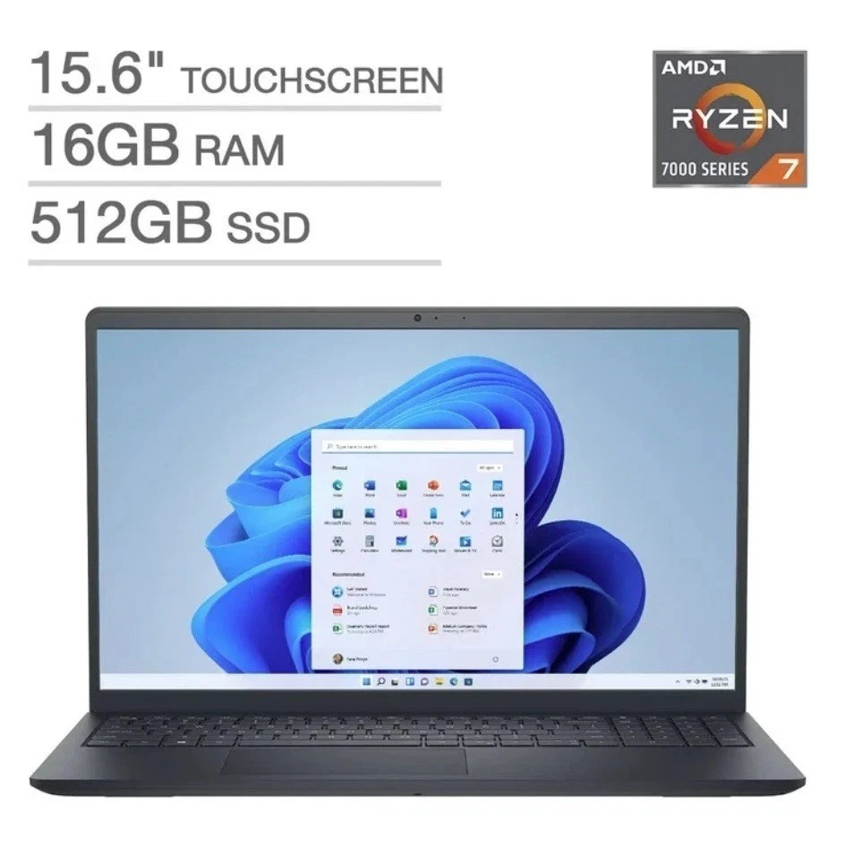 Dell Inspiron 15.6″ FHD Touch Laptop AMD Ryzen 7 7730U 16GB RAM 512GB W 2026.12