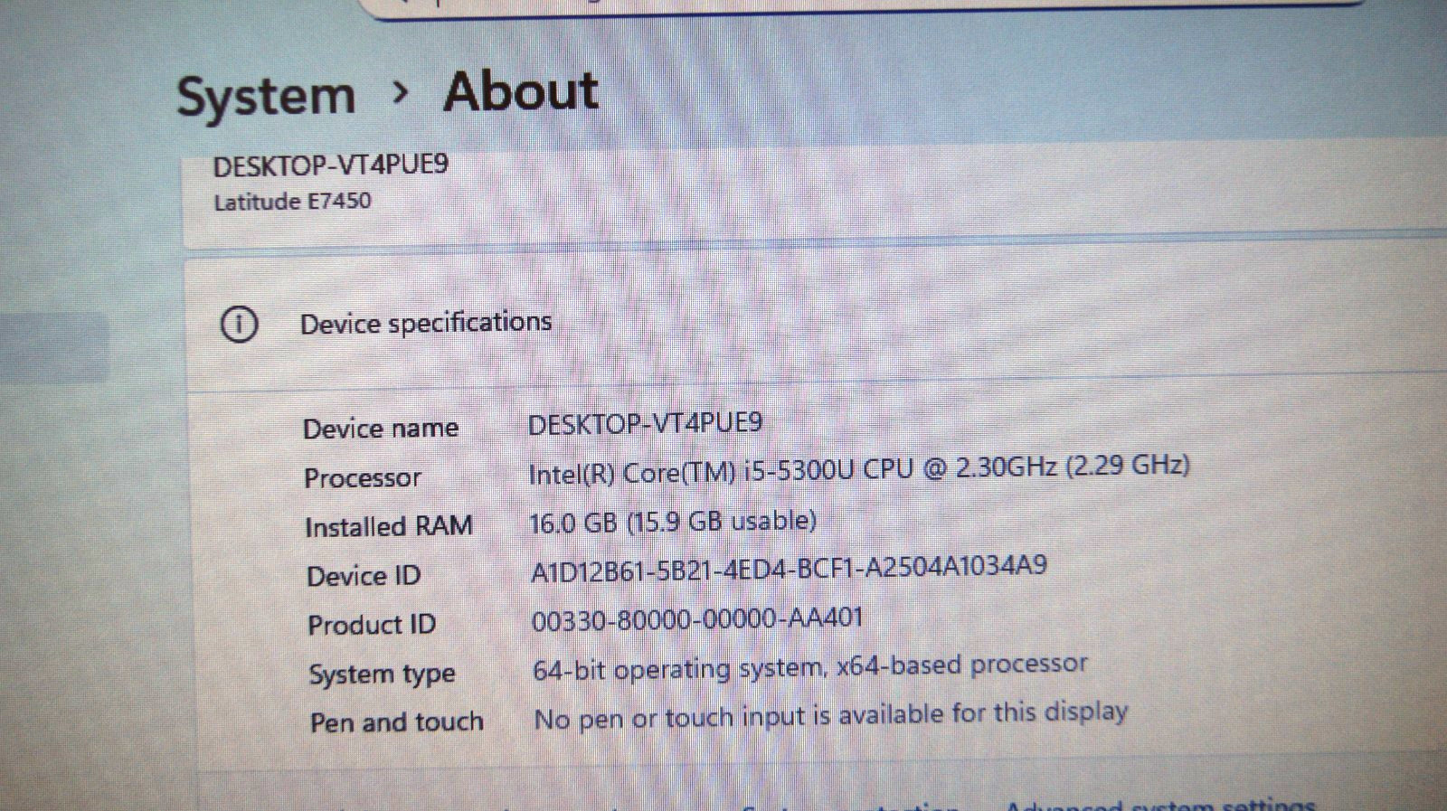 Dell Latitude E7450 Laptop, Core i5-5300U 16GB RAM 512GB SSD Windows 11 Pro