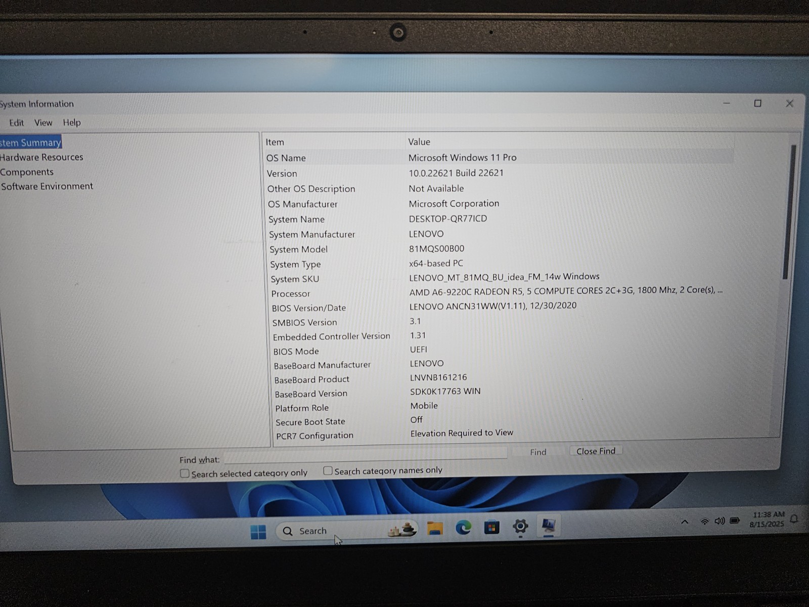 Lenovo Ideapad 14W, 81MQ, Touchscreen, AMD A6-9220C, 8GB Ram, 256GB, WIN 11 OS