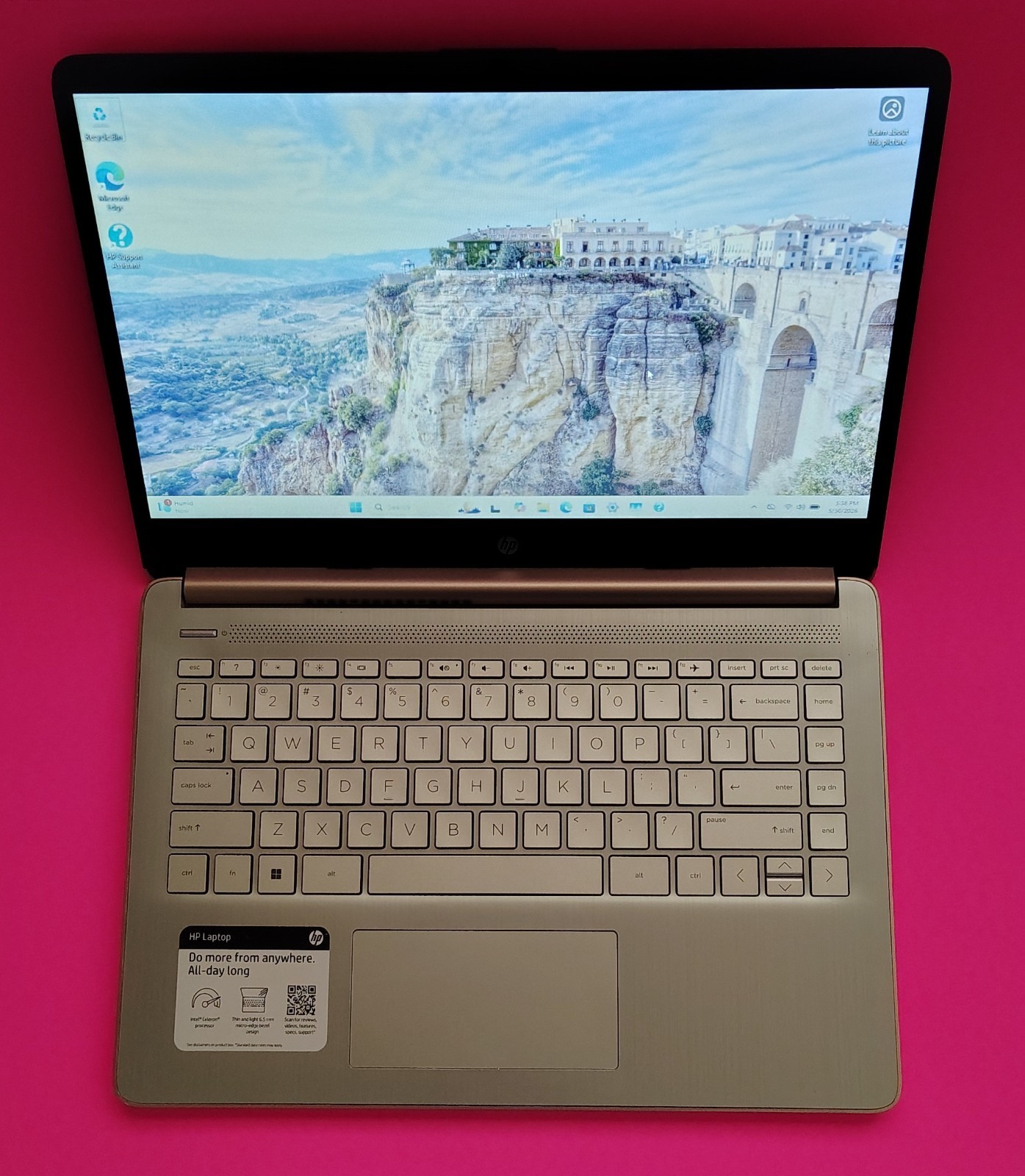 HP 14″ Laptop Intel N4120 Quad 16GB RAM 128GB eMMC Windows 11 Home Rose Gold