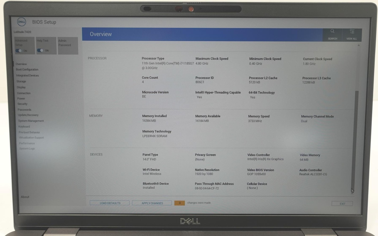 Dell Latitude 7420 14″ Core I7-1185G7 3.00GHz 16GB 256GB SSD Laptop