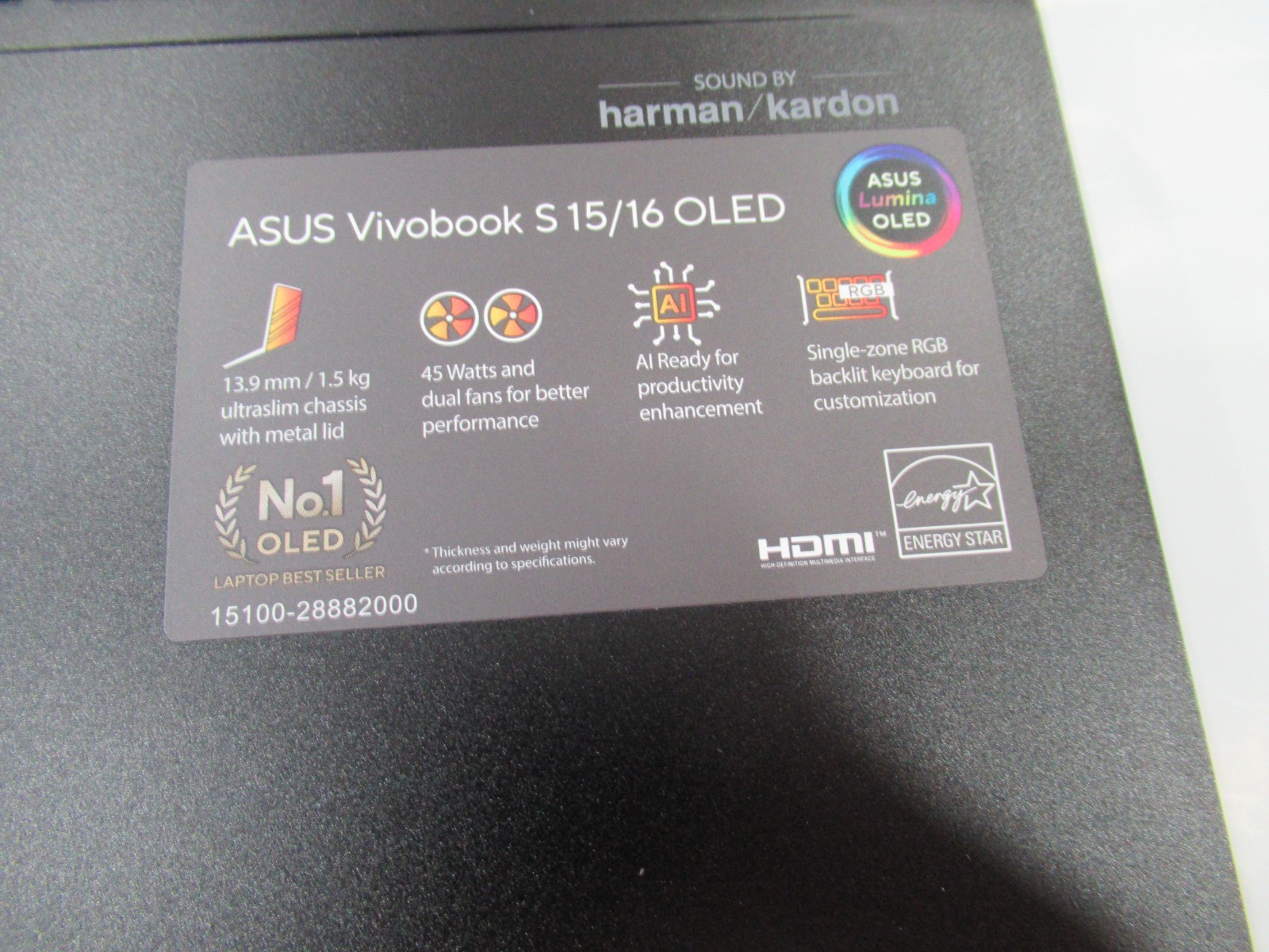 ASUS Vivobook S 16 OLED 16″ Laptop – Neutral Black Intel EVO Ultra 9 – 185H/16G